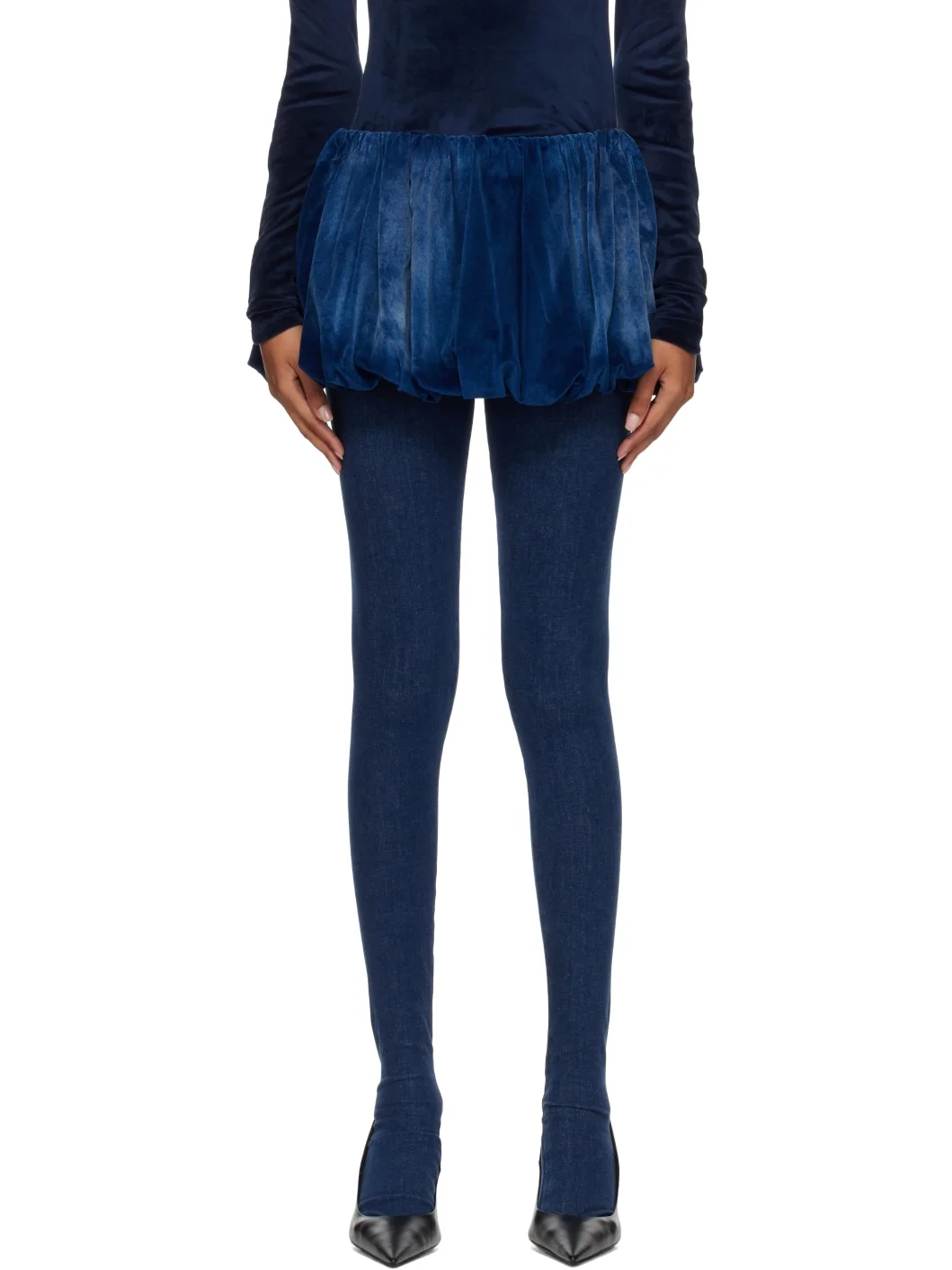Blue Velvet Denim Bubble Miniskirt - 1