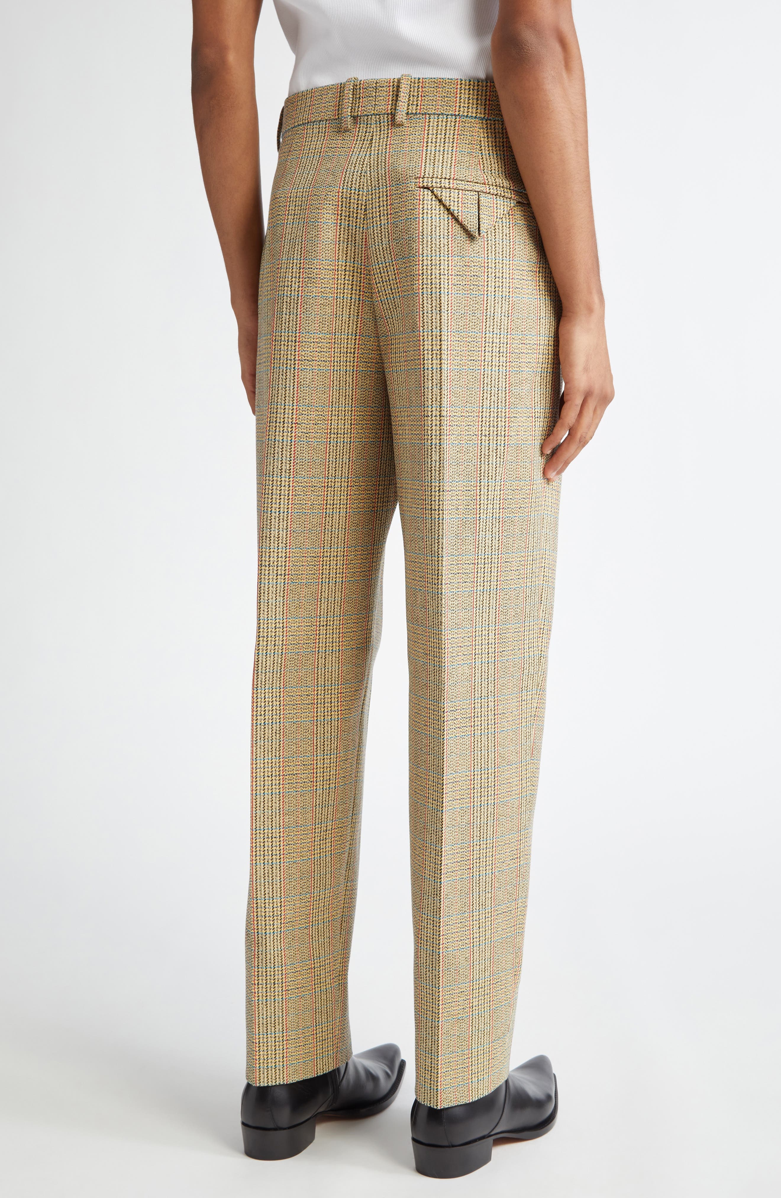 Bottega Veneta Distorted Prince of Wales Plaid Wool Blend Pants in 1487 Beige/Yellow/Blue at Nordstr - 3