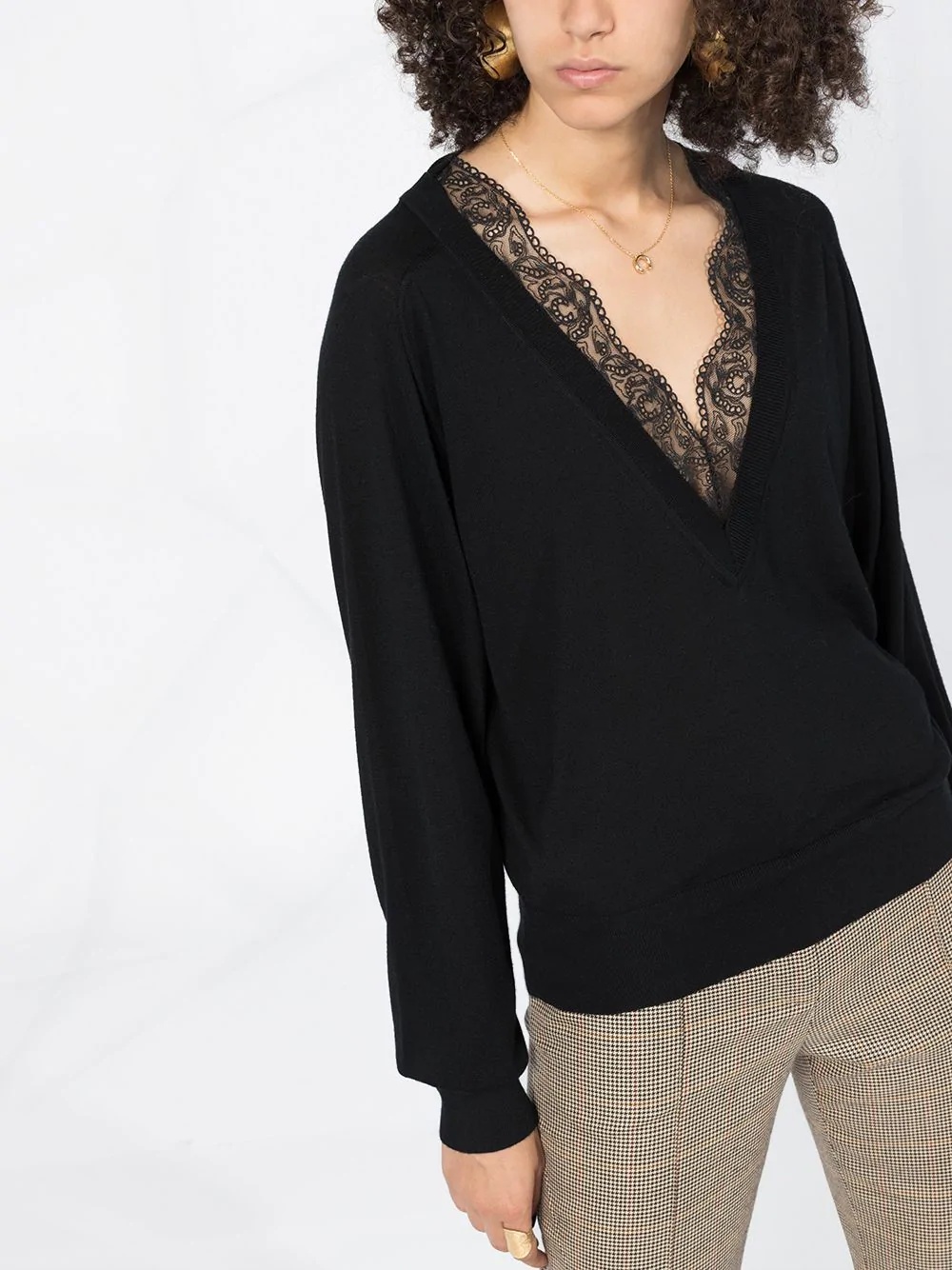 lace-trim knitted jumper - 3