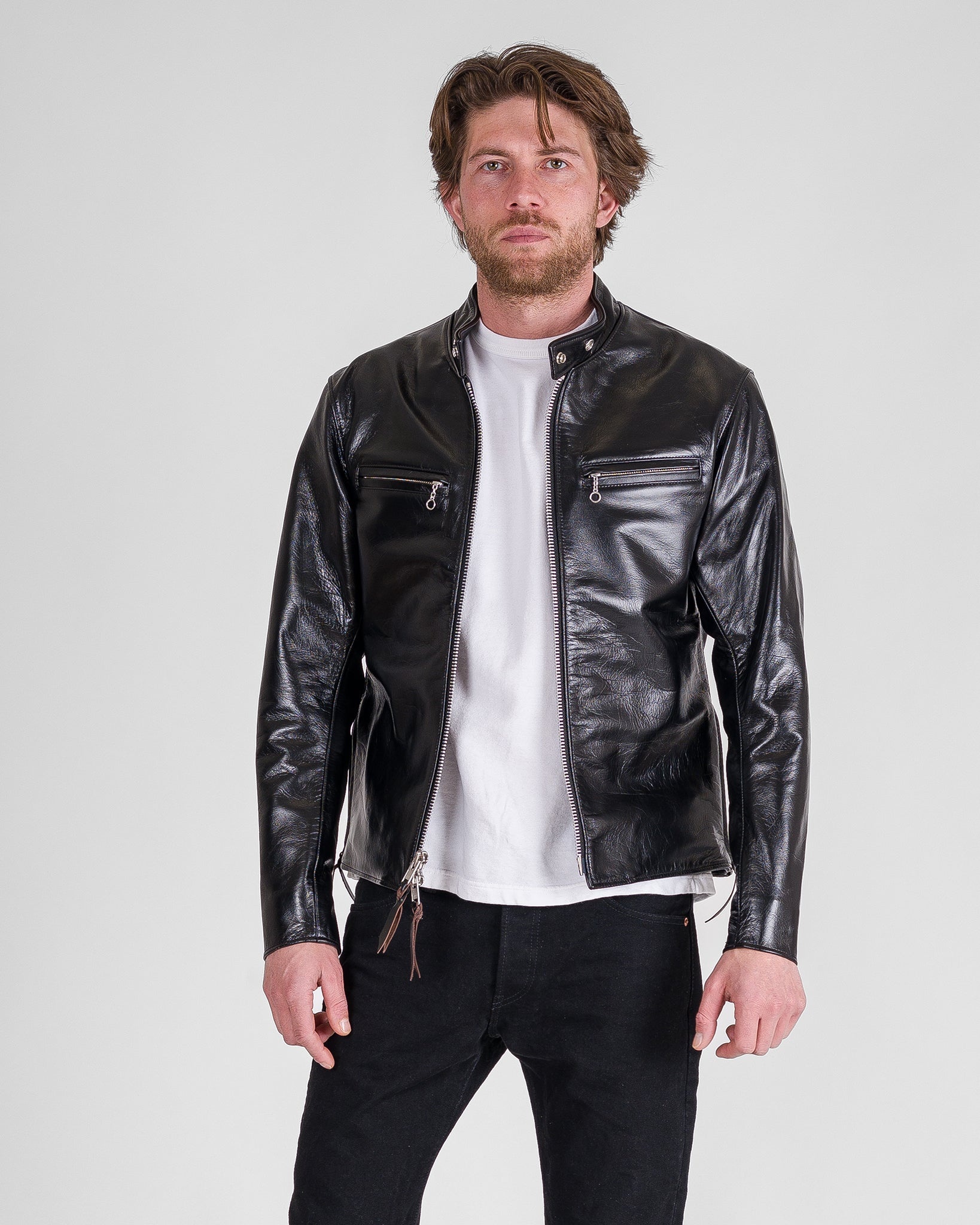 IHJ-35-BLK Japanese Horsehide Rider’s Jacket - Black (Tea-Core Dyed) - 3