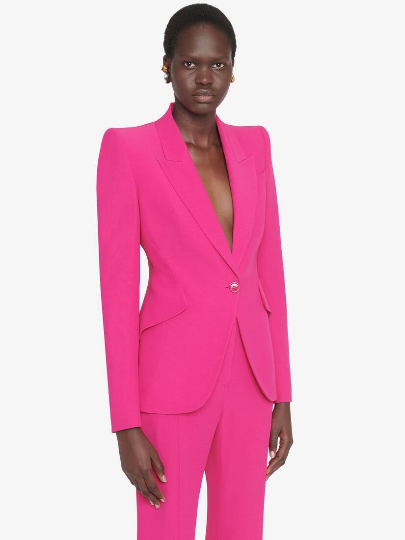 Women's Peak Shoulder Leaf Crepe Jacket in Orchid Pink - 5