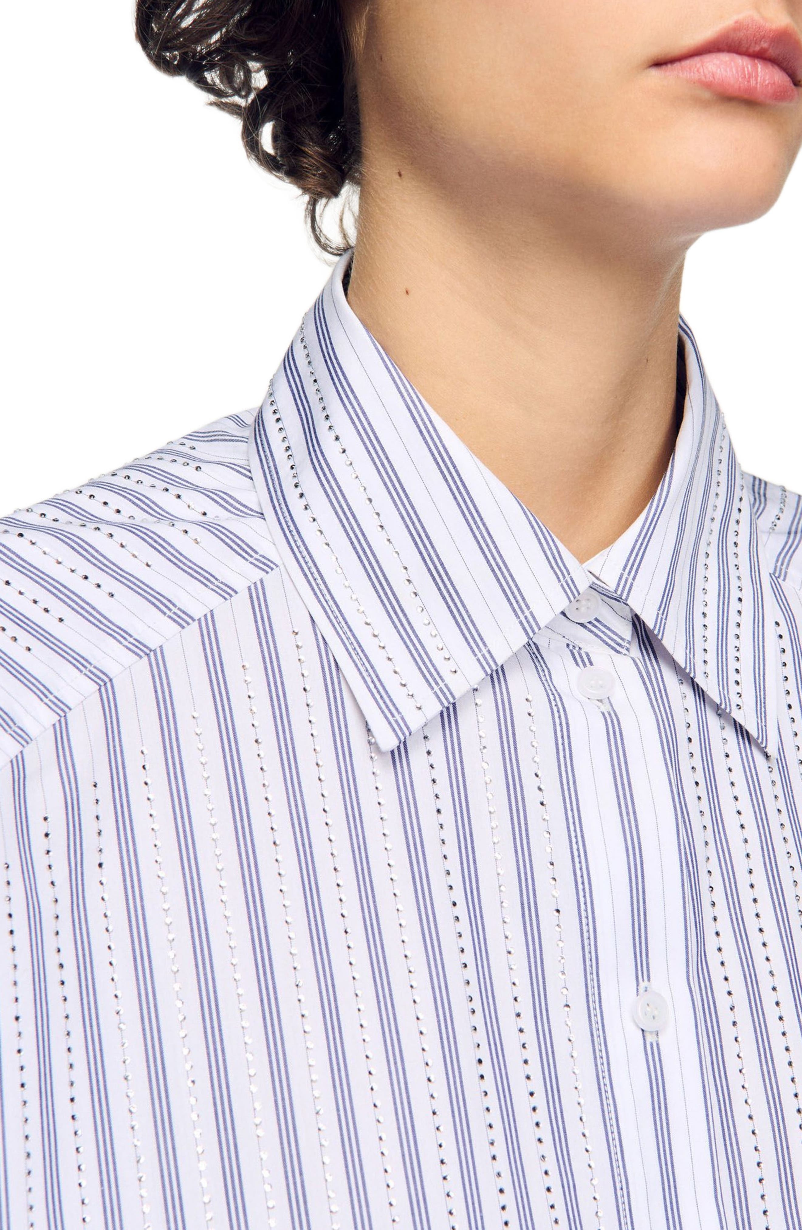SANDRO Striped rhinestone shirt in White at Nordstrom - 4