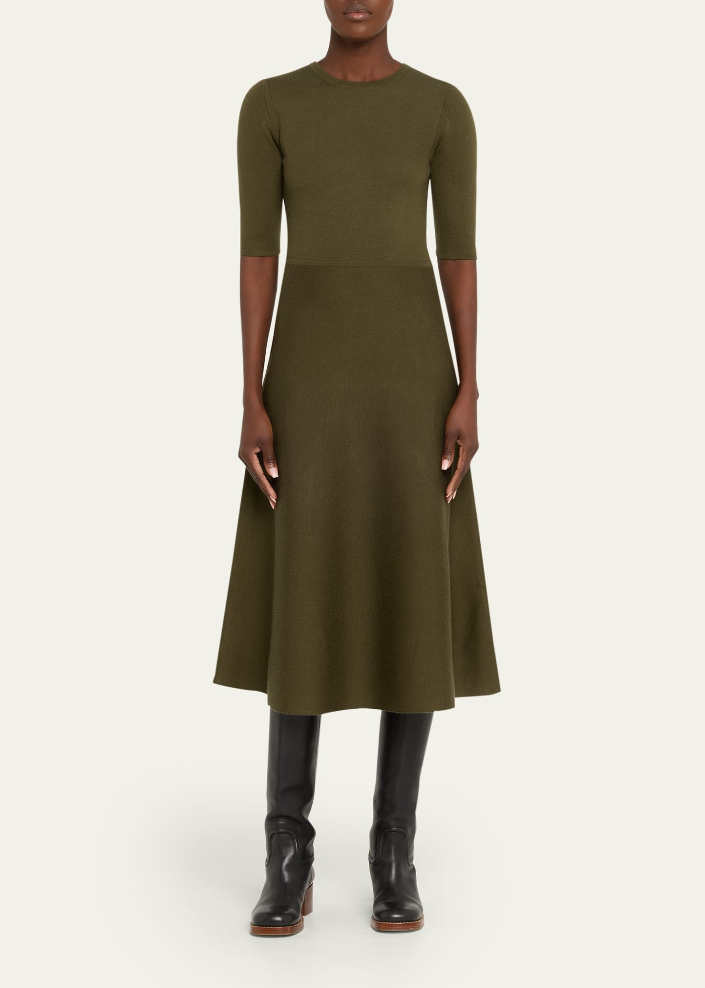 Seymore Wool-Cashmere Short-Sleeve Midi Dress - 2