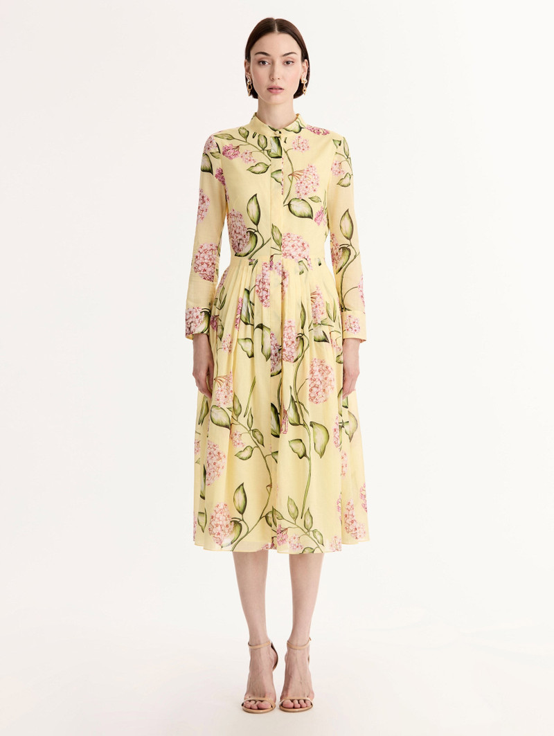 Oscar de la Renta PORCELAIN FLOWER COTTON POPLIN LONG-SLEEVE DRESS outlook