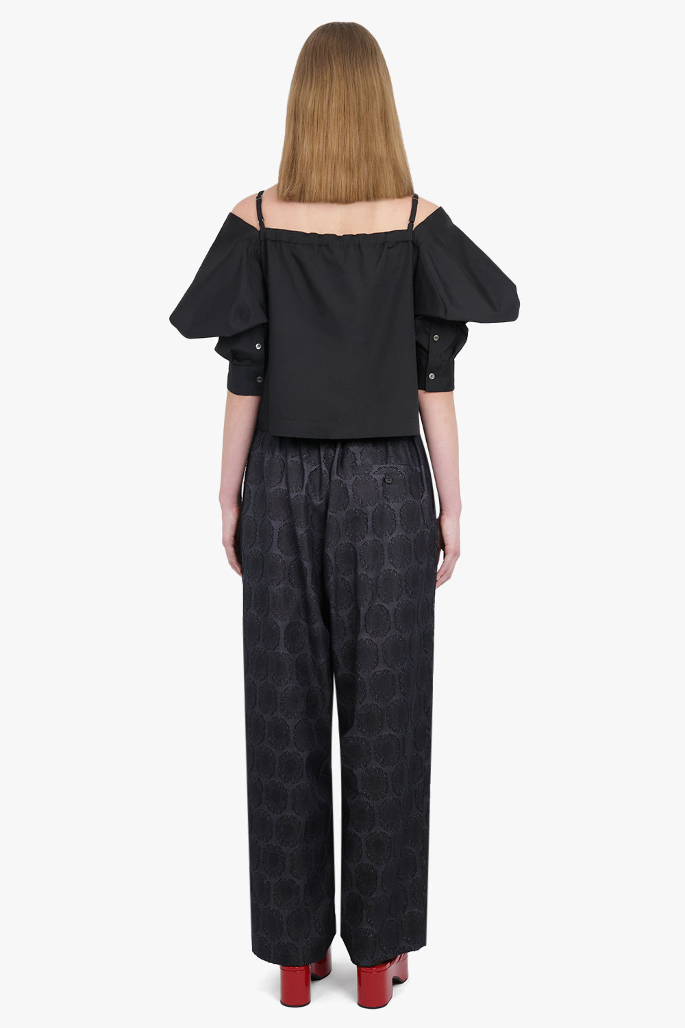 FLOWER JACQUARD TWO TUCK BANDING SLACKS | INDIGO BLUE - 4