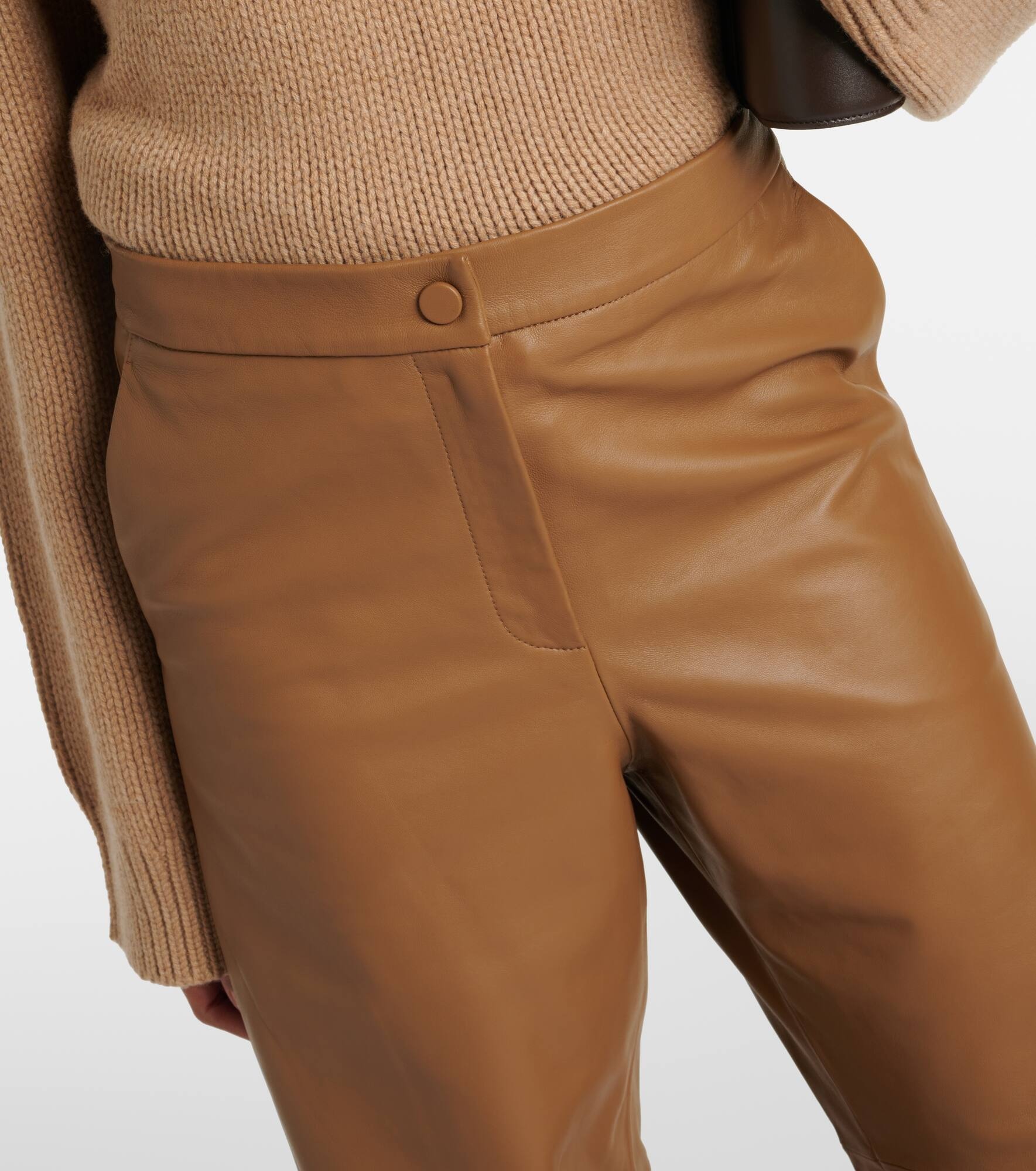 High-rise leather wide-leg pants - 4