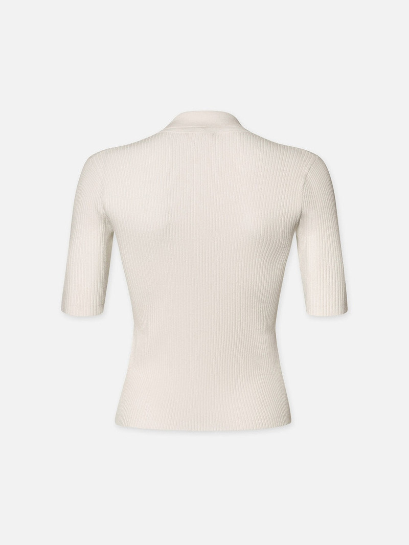 FRAME Lace Up Sweater Polo in Off White outlook