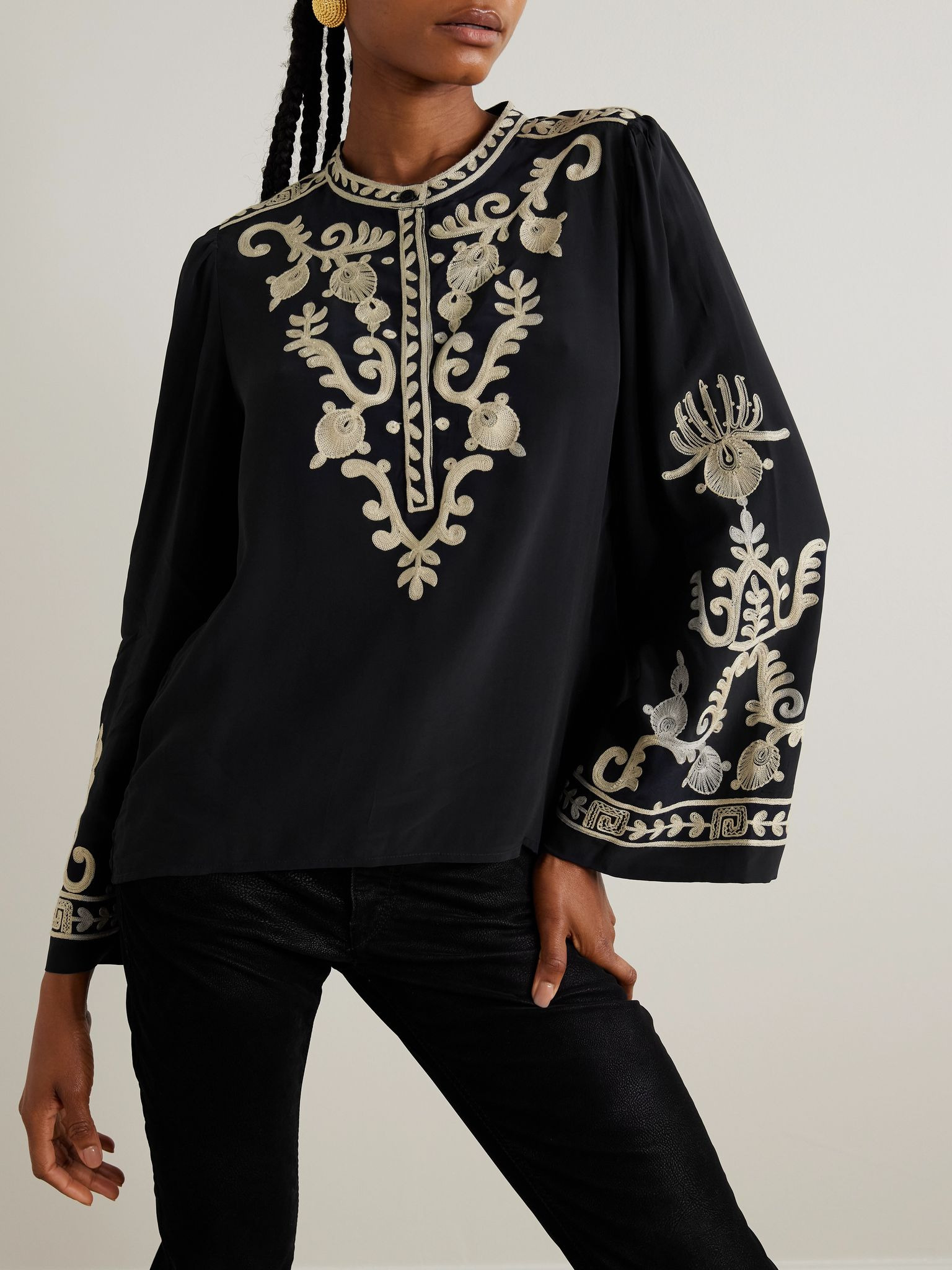 Falonne embroidered crepe blouse Black - 3