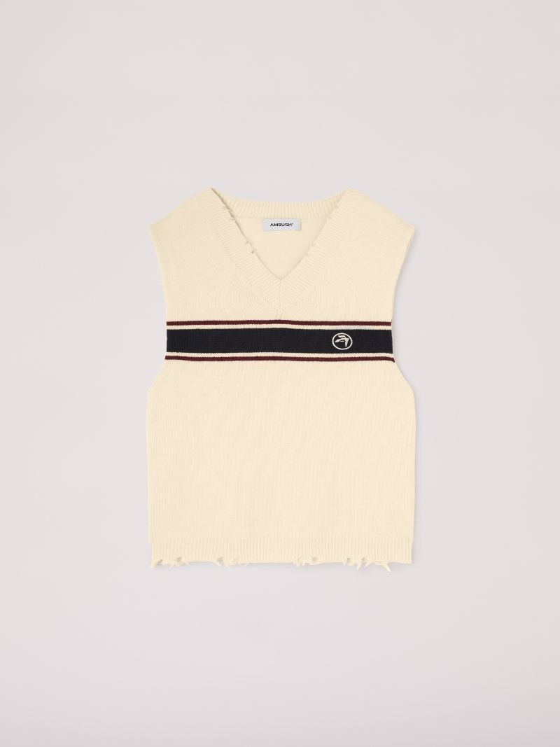 DAMAGED RIB KNIT VEST - 1