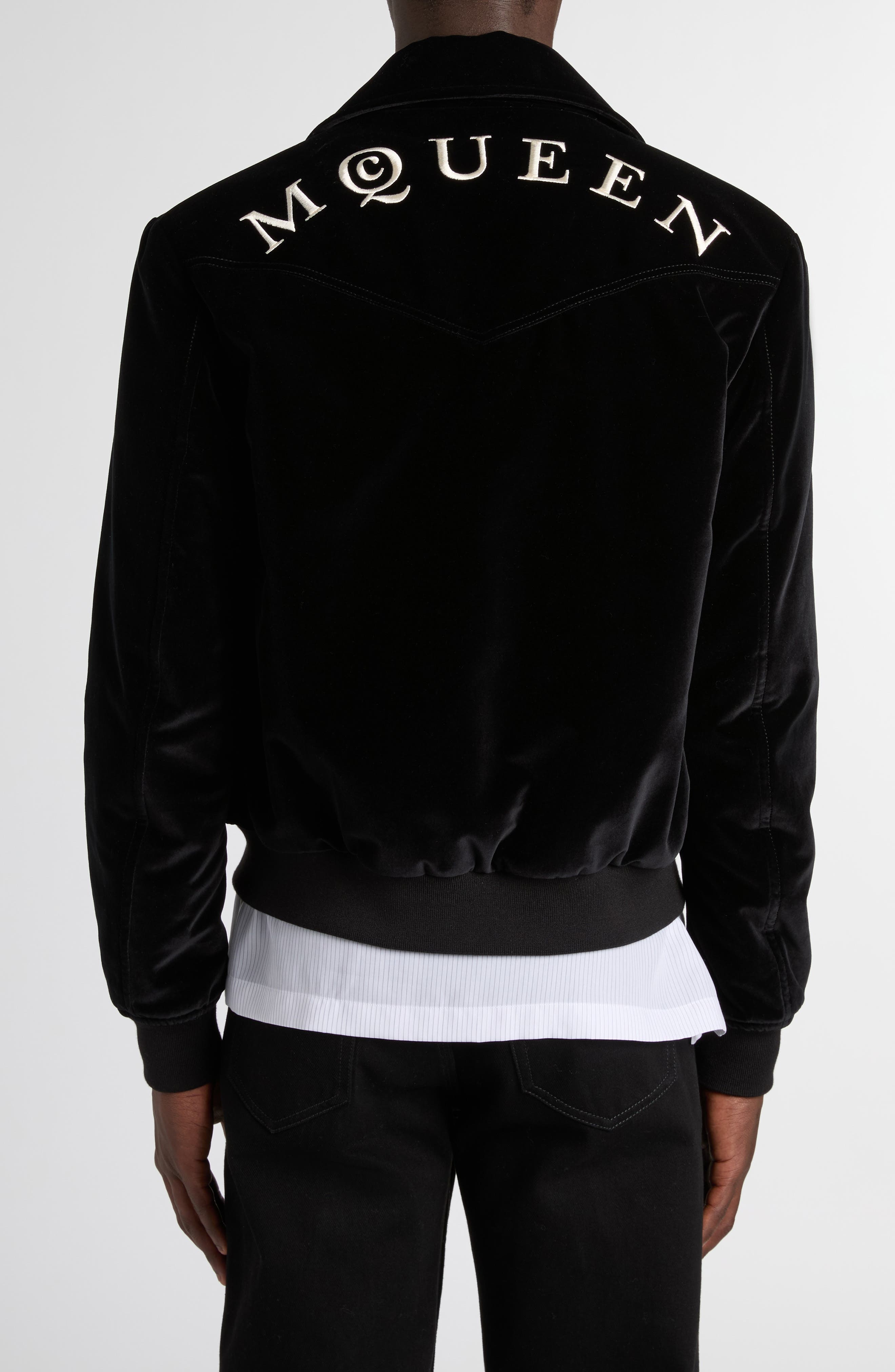 McQueen Soho Embroidered Velveteen Bomber Jacket in Black at Nordstrom - 2