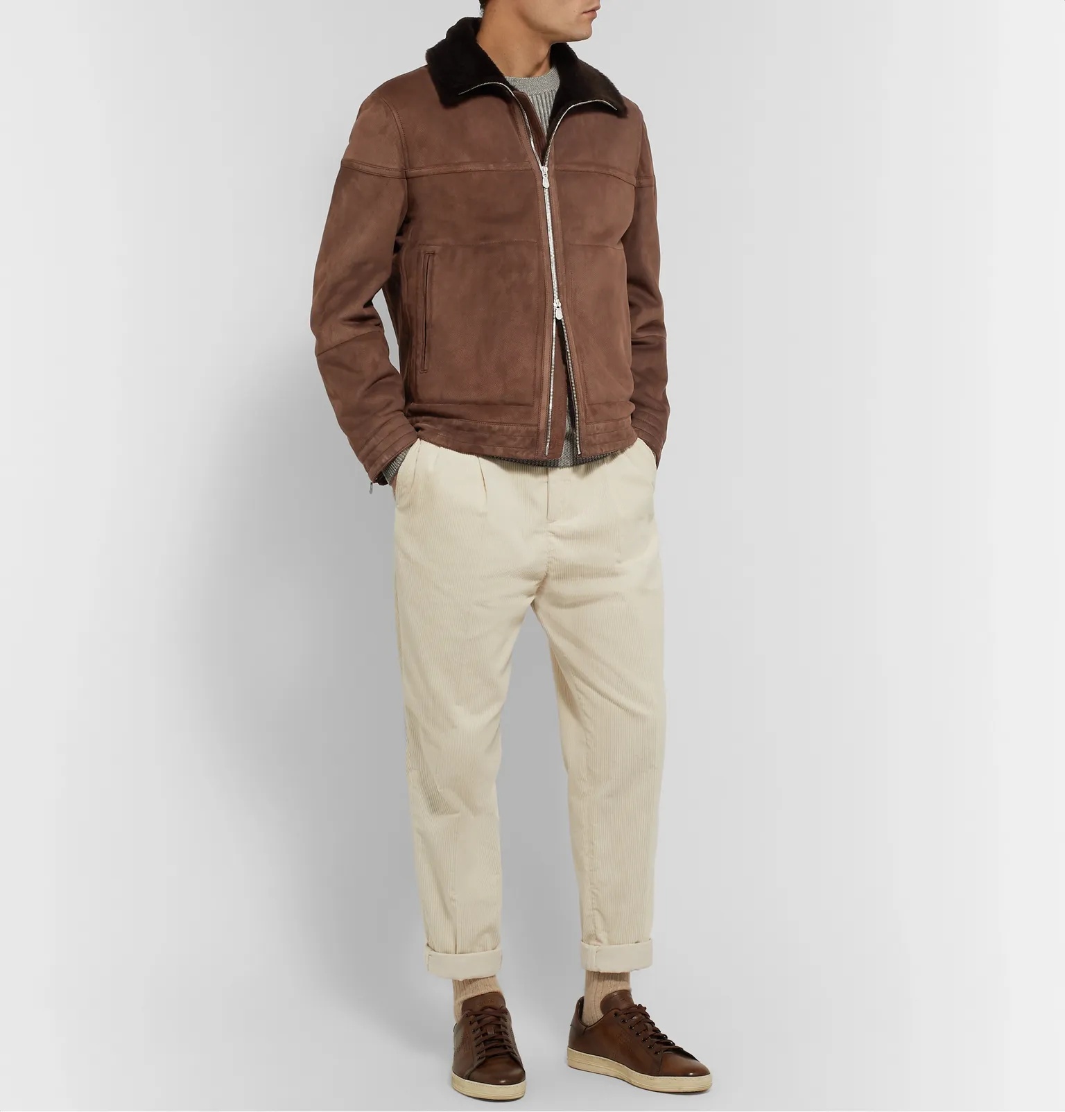 Shearling-Lined Perforated-Suede Jacket - 2