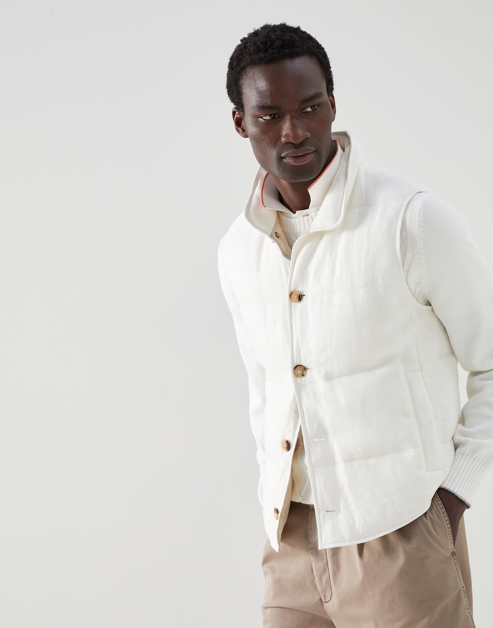 Linen, wool and silk chevron down vest - 1