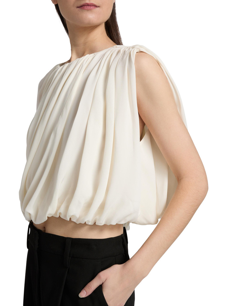 Women's Marie Asymmetric Draped Silk Crop Top - Ivory 6