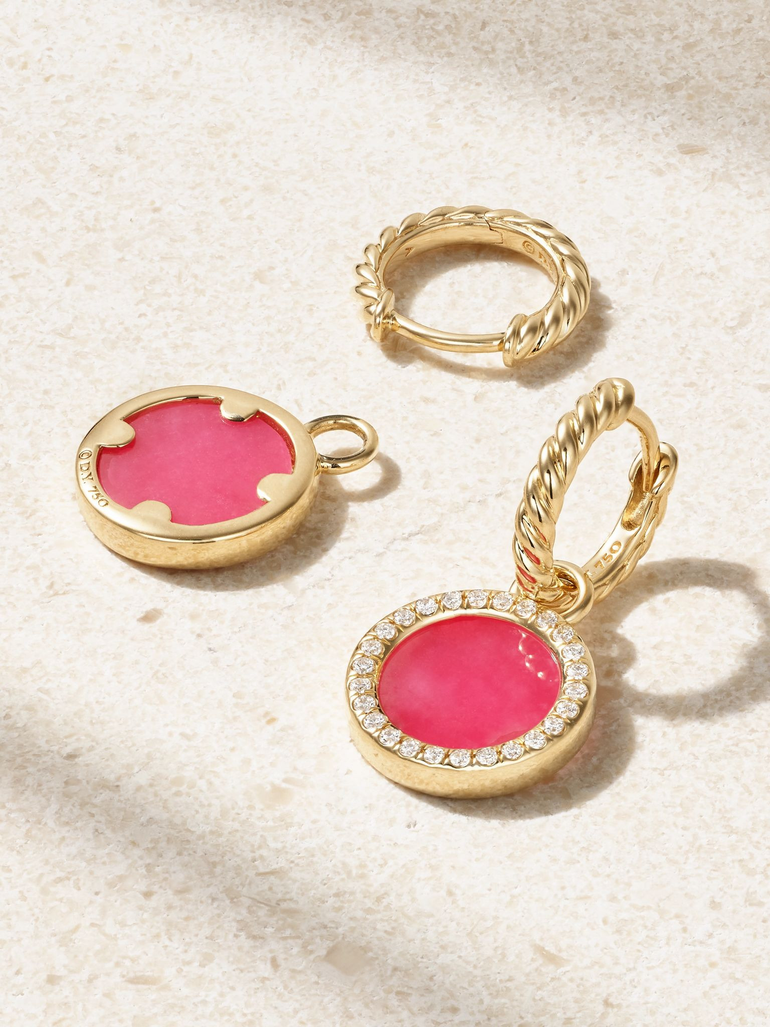 Petite Elements 18-karat gold, rhodonite and diamond hoop earrings Gold - 3