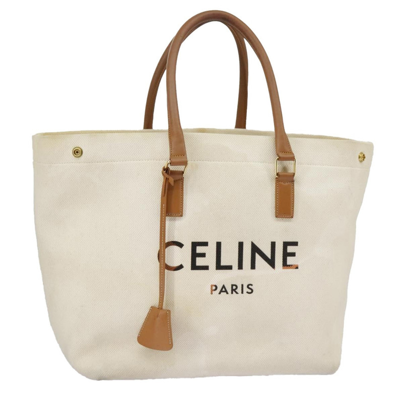 CELINE Horizontalkava Tote Bag Canvas White Gold - 1