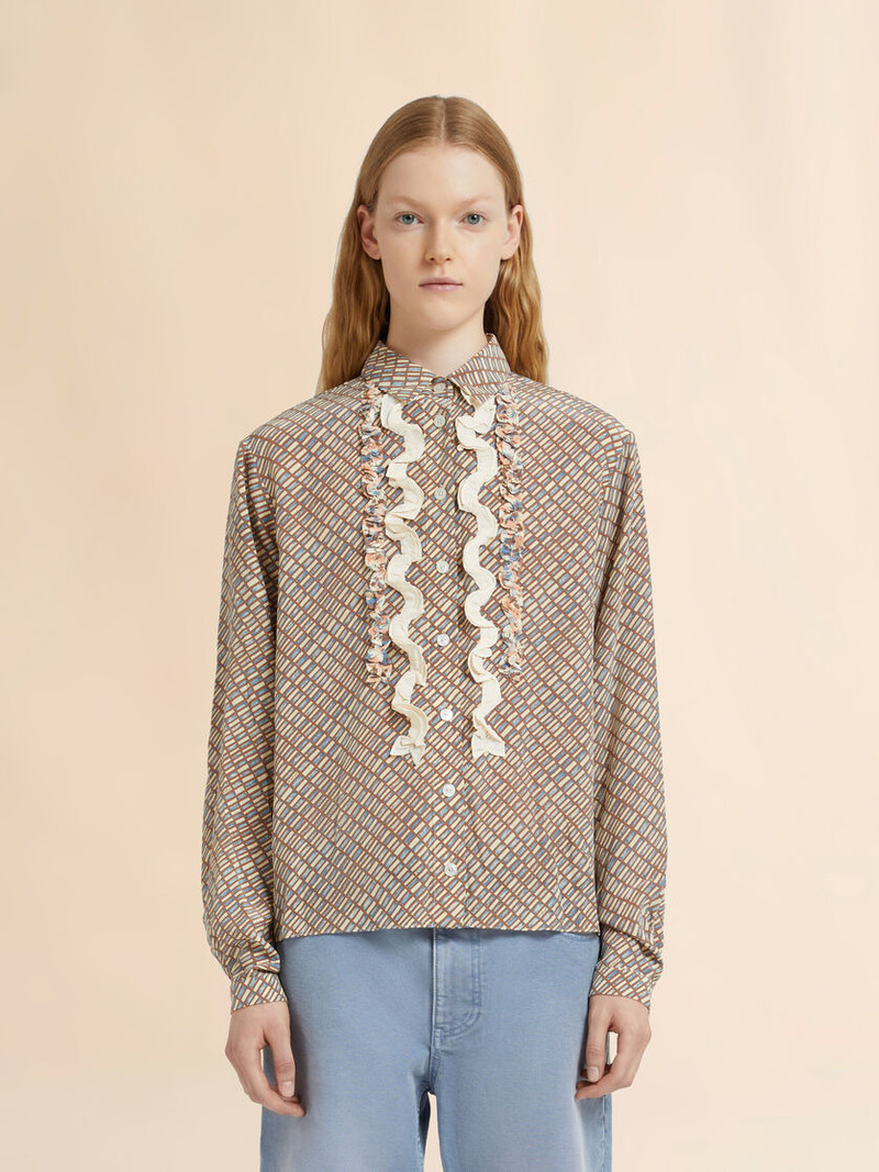 Marni PINK AND BEIGE CRÊPE DE CHINE SHIRT WITH CRISS CROSS PRINT outlook