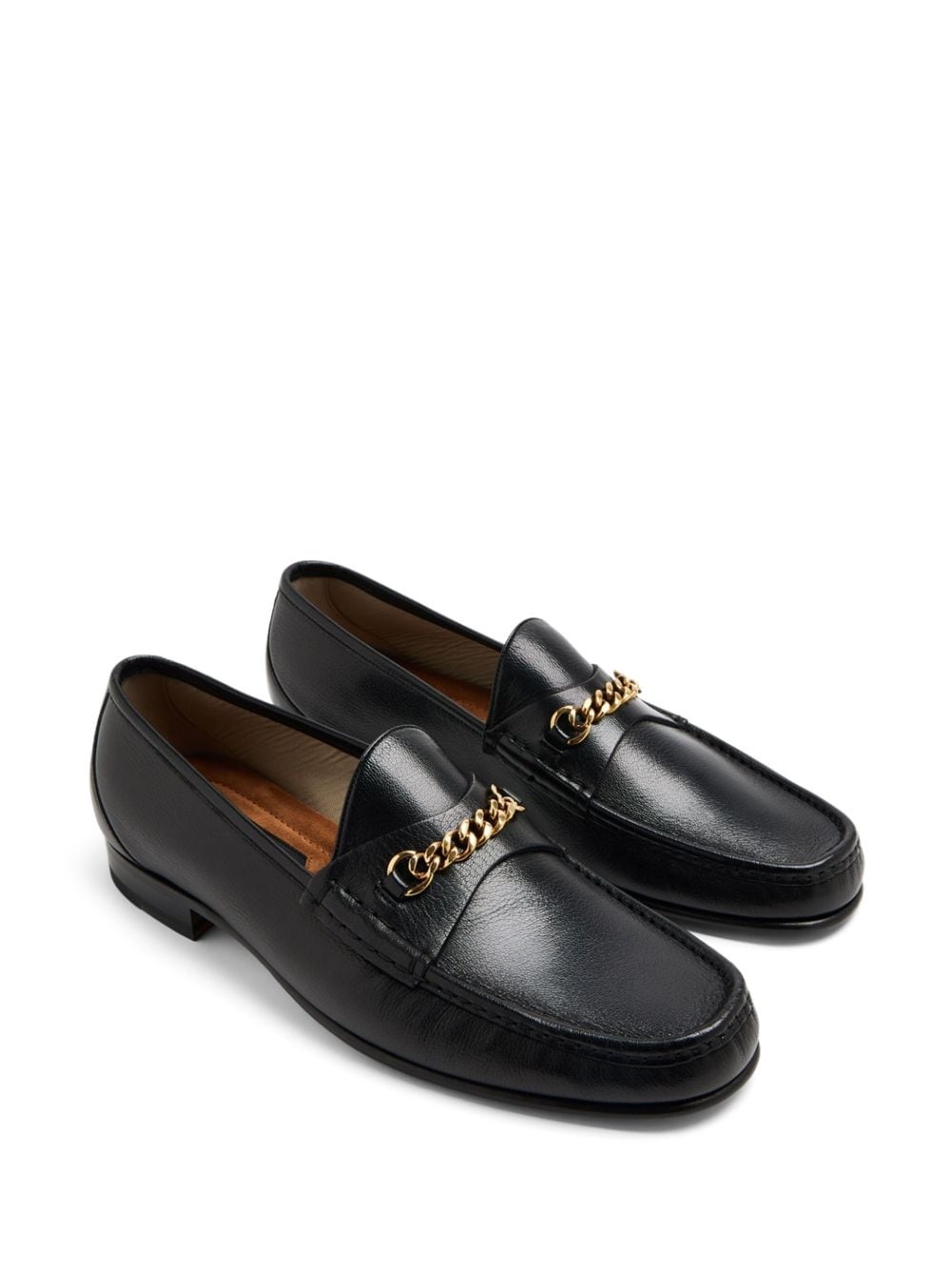 chain-link leather loafers - 5