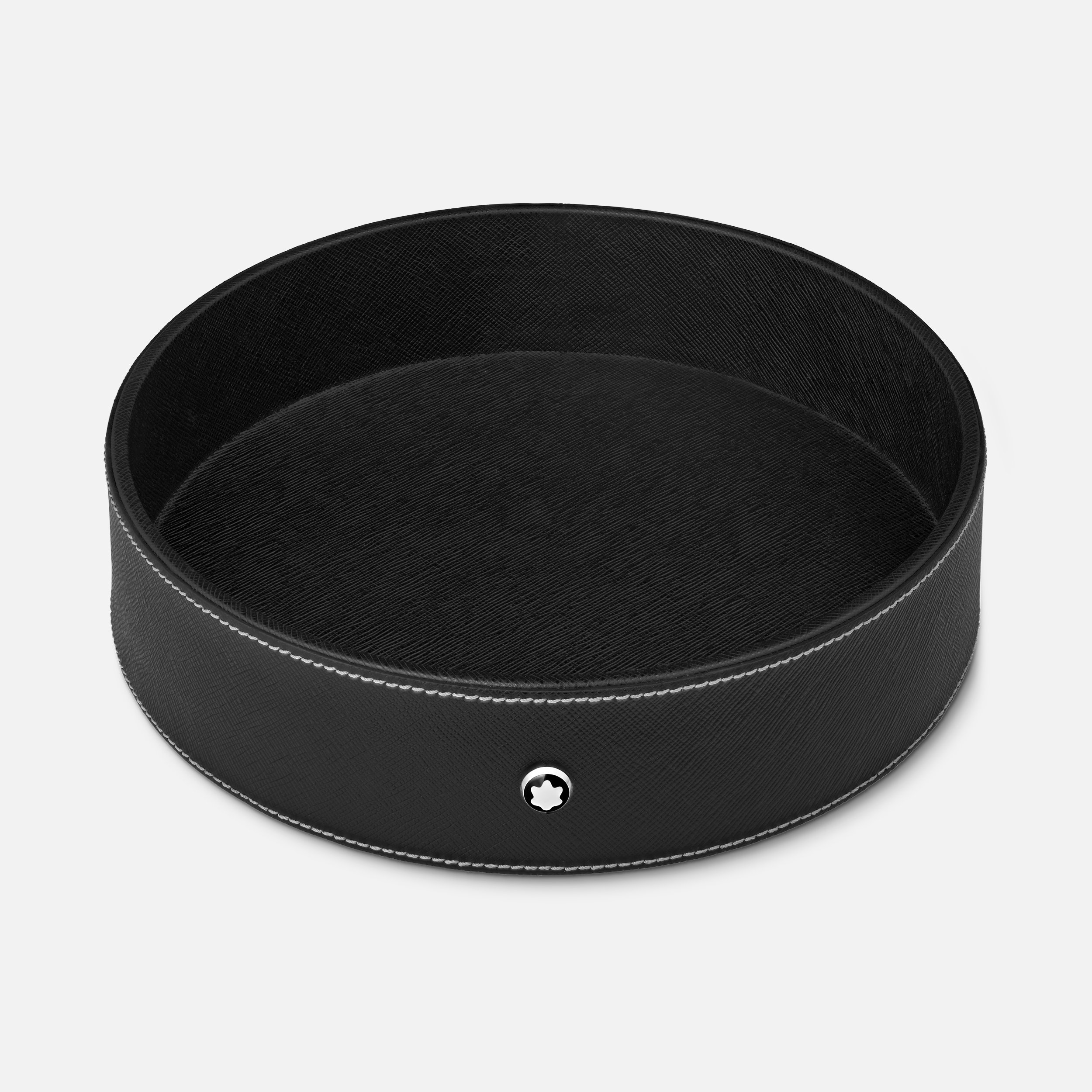 Round desk tray in black leather (Large) - 1