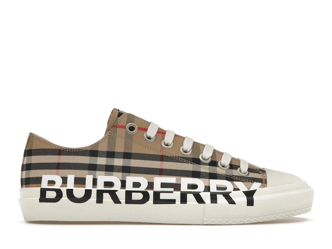 Burberry Logo Print Vintage Check Cotton Sneakers Archive Beige (W) - 1