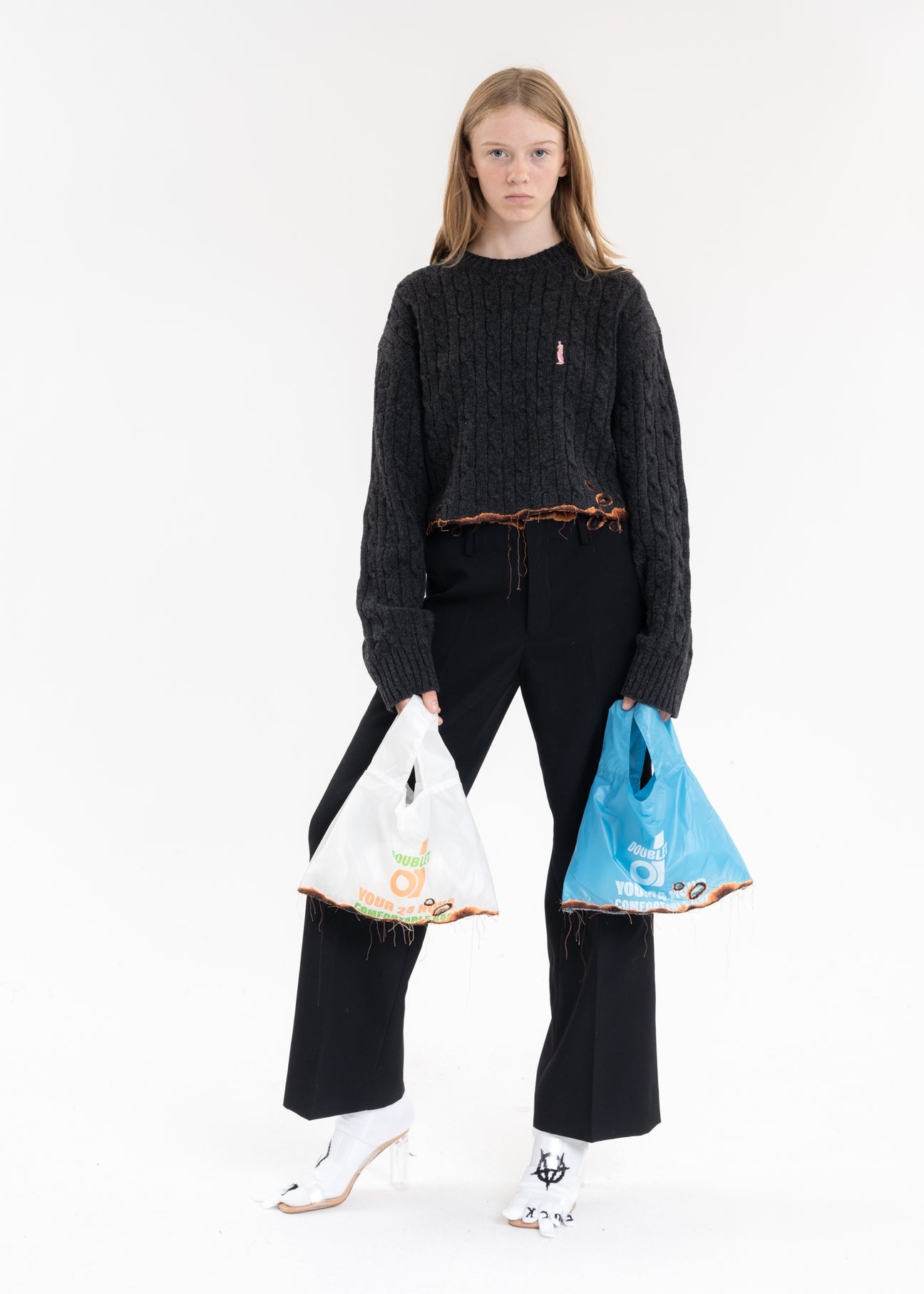 White BURNING EMBROIDERY SUPERMARKET BAG - 4