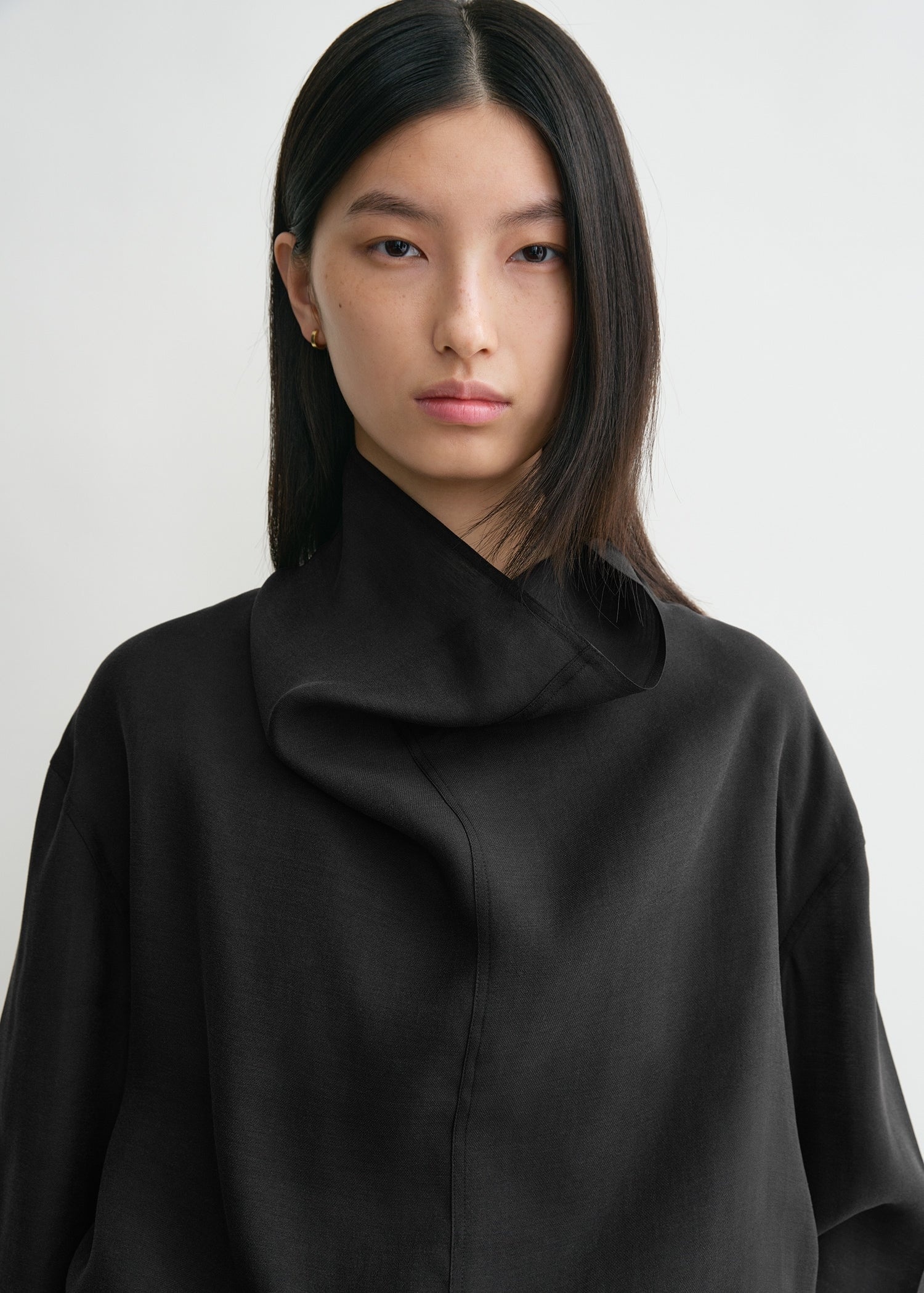 Funnel-neck organza blouse black - 5
