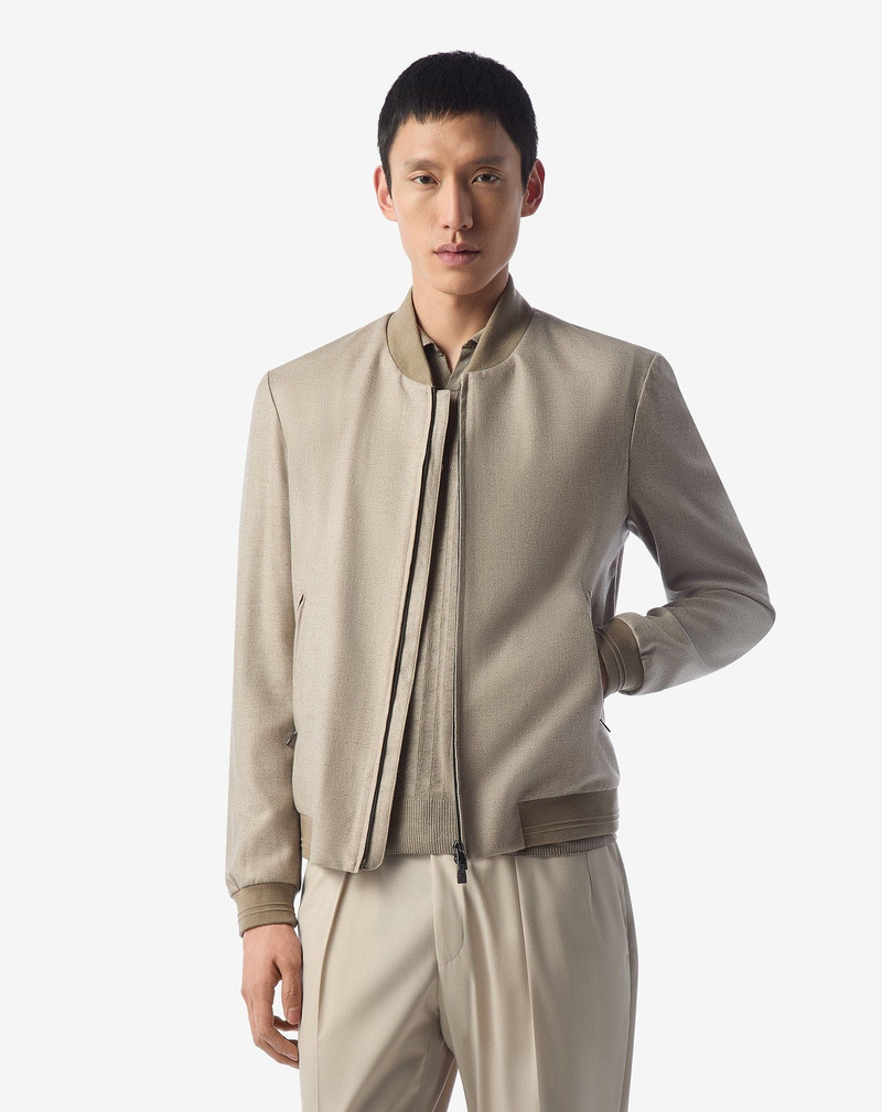 CORNELIANI Beige silk and wool bomber jacket outlook