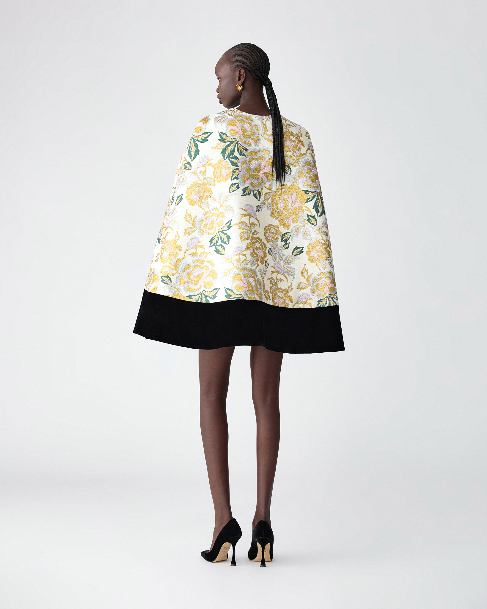 Floral Jacquard and Velvet Cape - 3