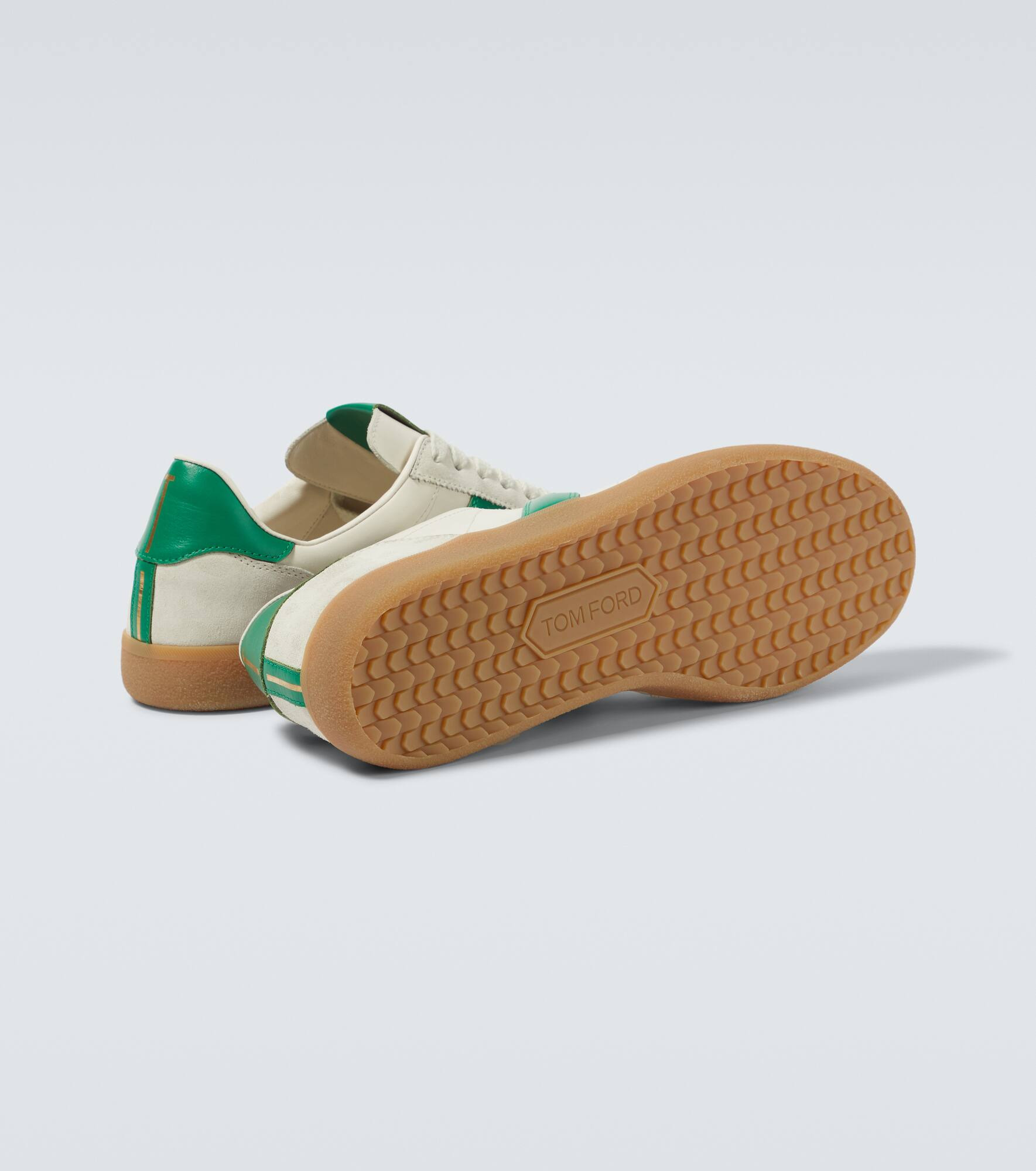 Suede-trimmed leather sneakers - 7