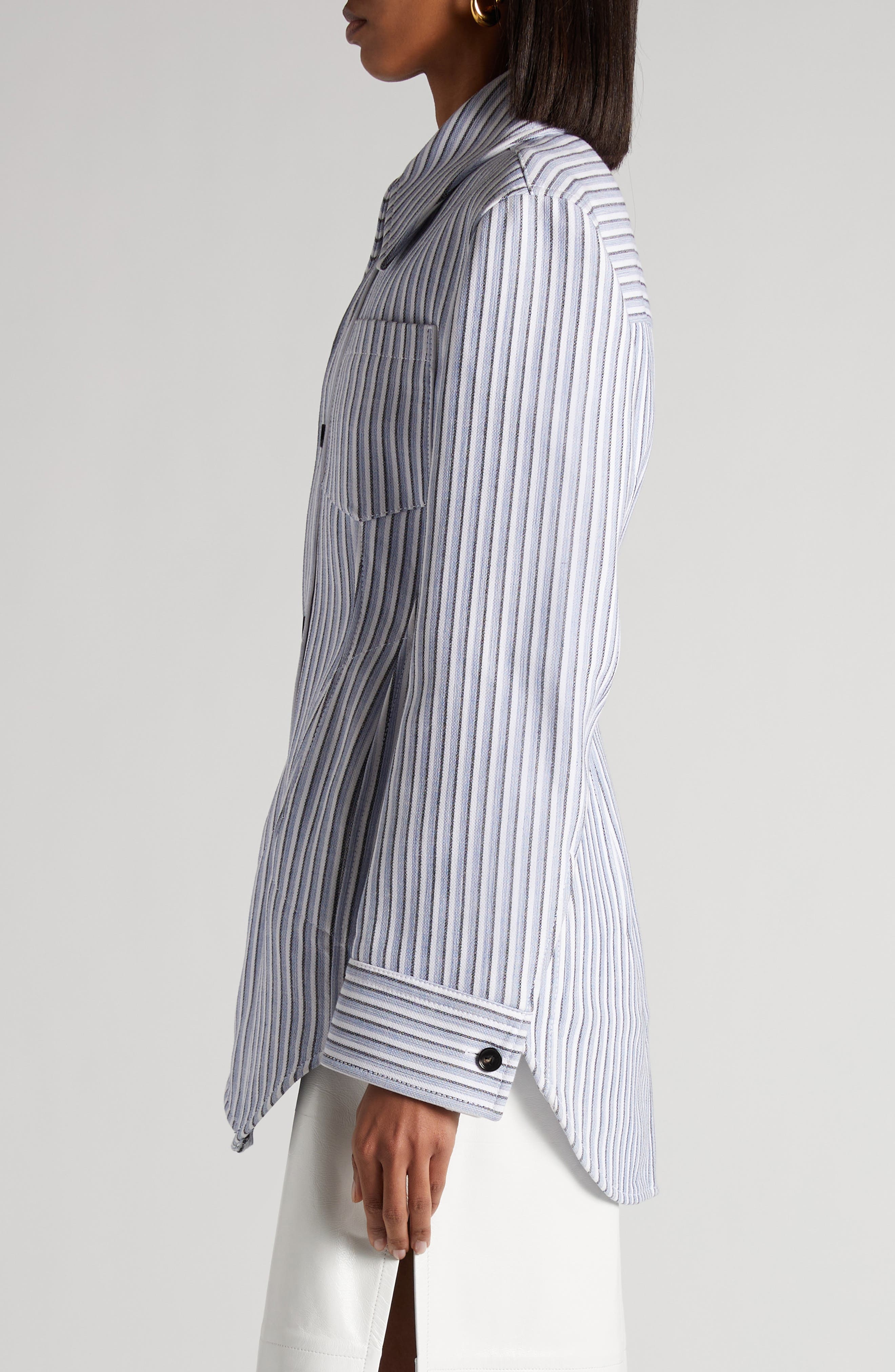 Bottega Veneta Stripe Cotton Blend Jacket in Chalk/Admiral/Navy at Nordstrom - 4