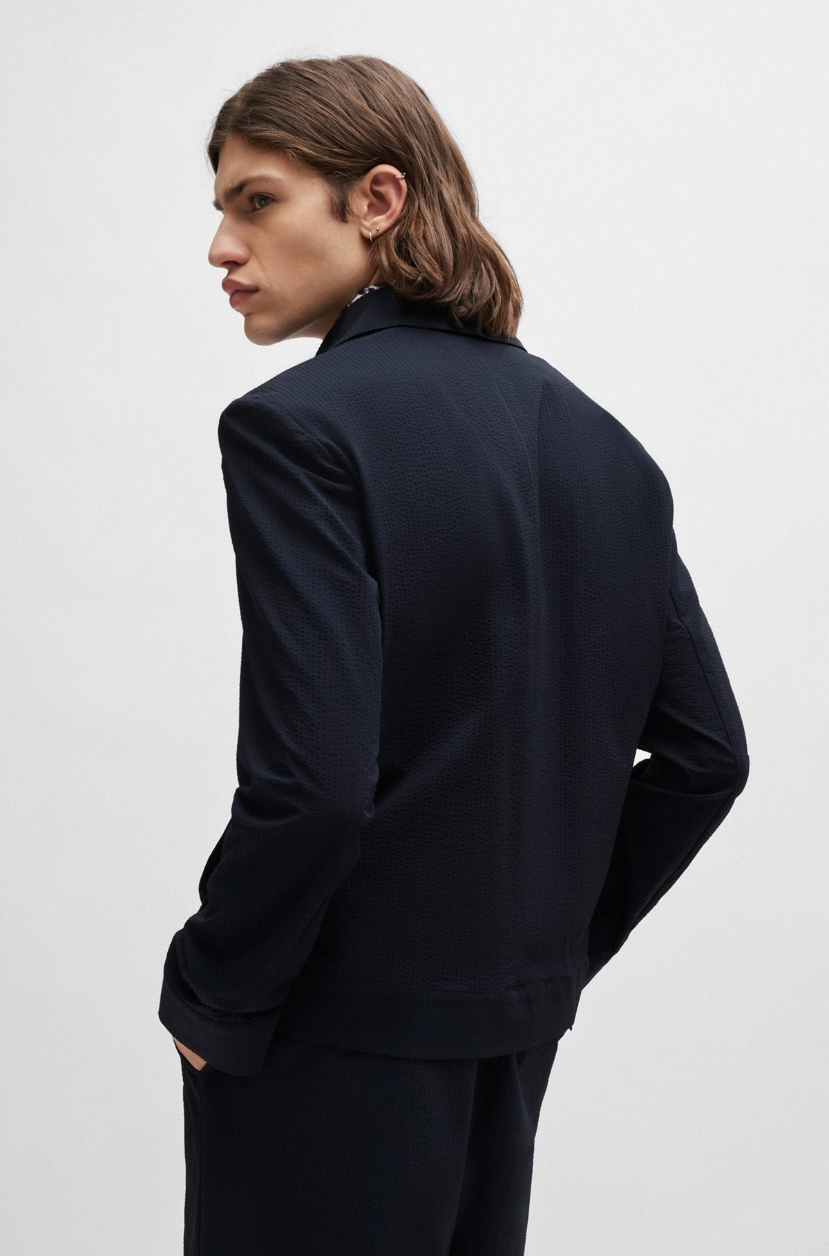 SLIM-FIT JACKET IN STRUCTURED SUPER-FLEX SEERSUCKER - 4