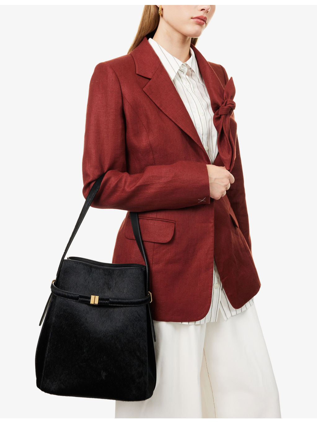 Belted Pony Hair Leather Tote Bag - 2