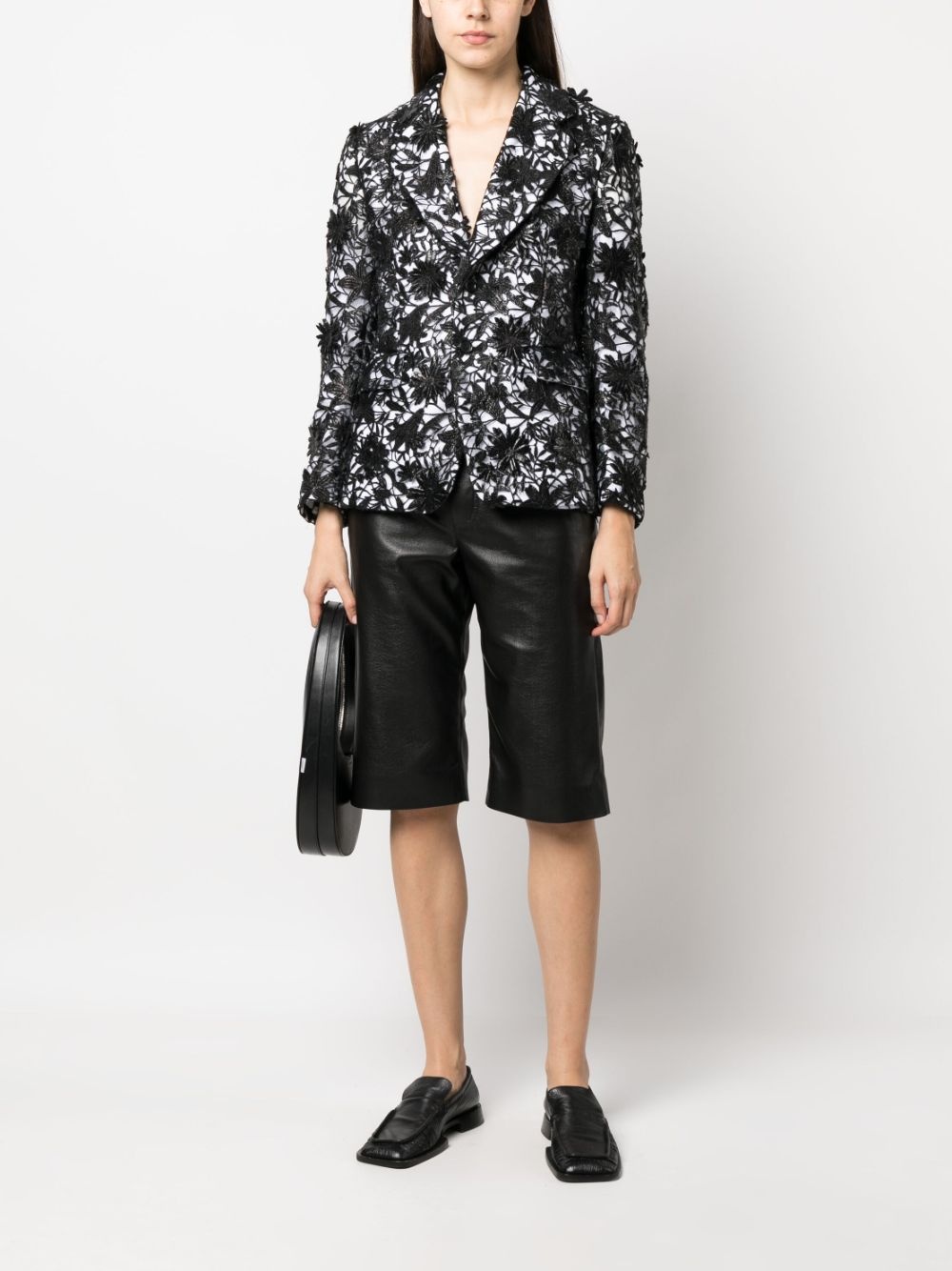 floral-lace single-breasted blazer - 2
