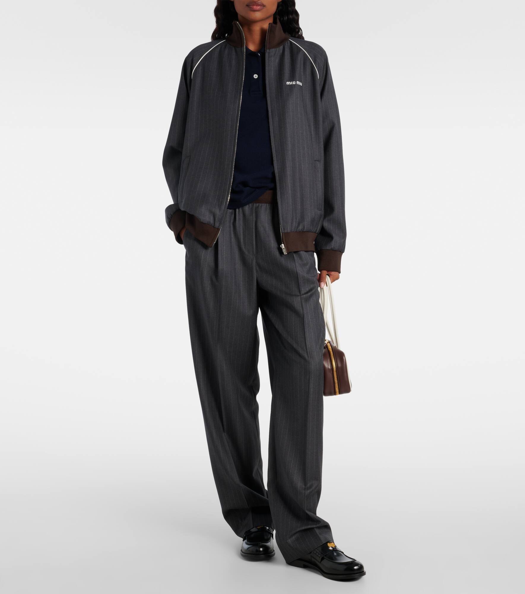 Pinstripe virgin wool wide-leg pants - 2