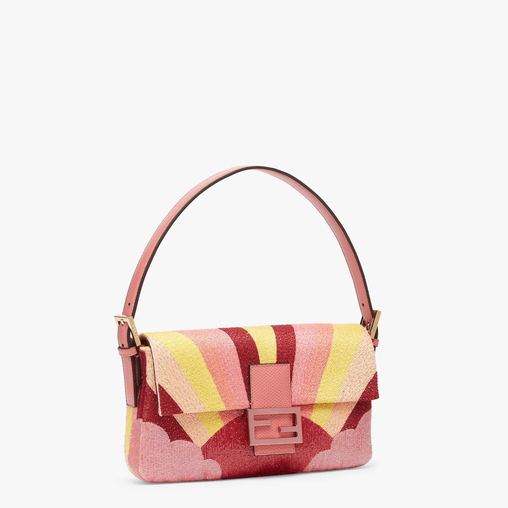Medium 1997 Baguette bag made of satin with delicate all-over bead embroidery in pink and yellow emb - 2