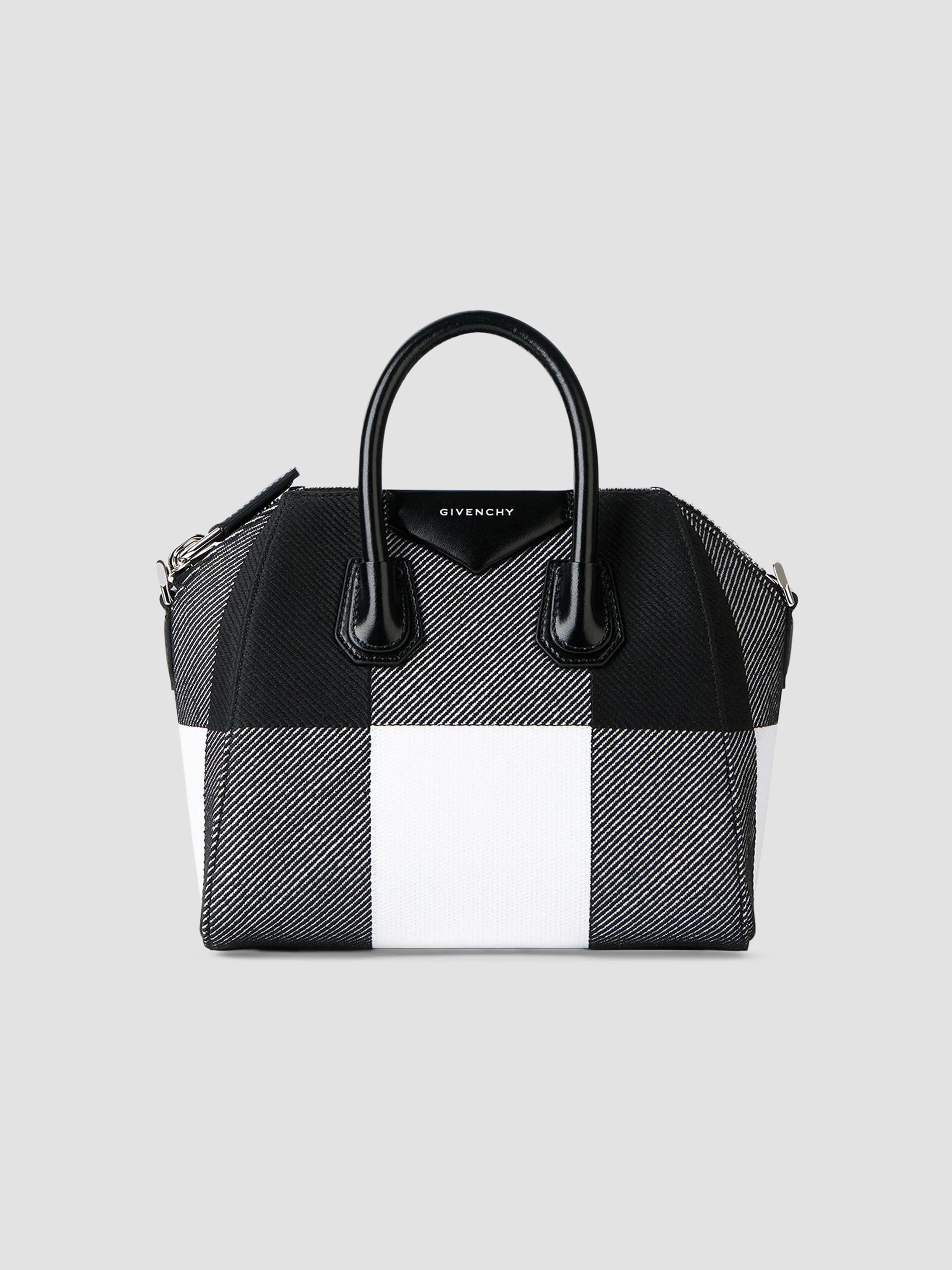 Women's Mini Embroidered Antigona Top Handle Bag - Black White - 1