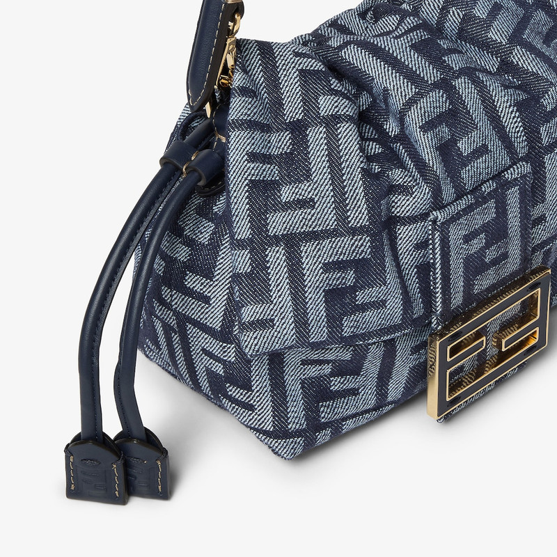 Mamma Baguette Small Dark blue denim-effect FF jacquard mini-bag 5