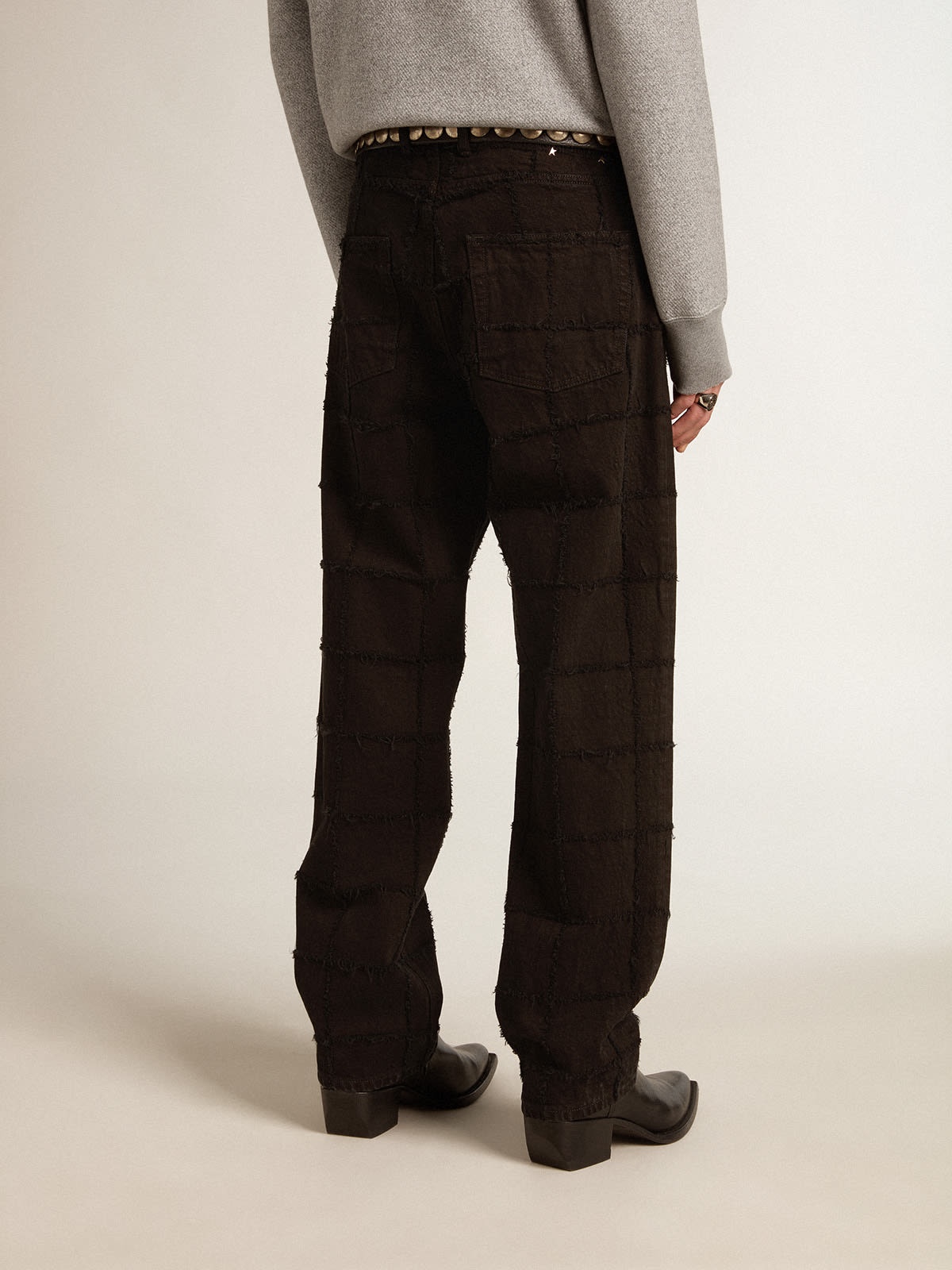 Black cotton pants with 3D-effect checked pattern - 4