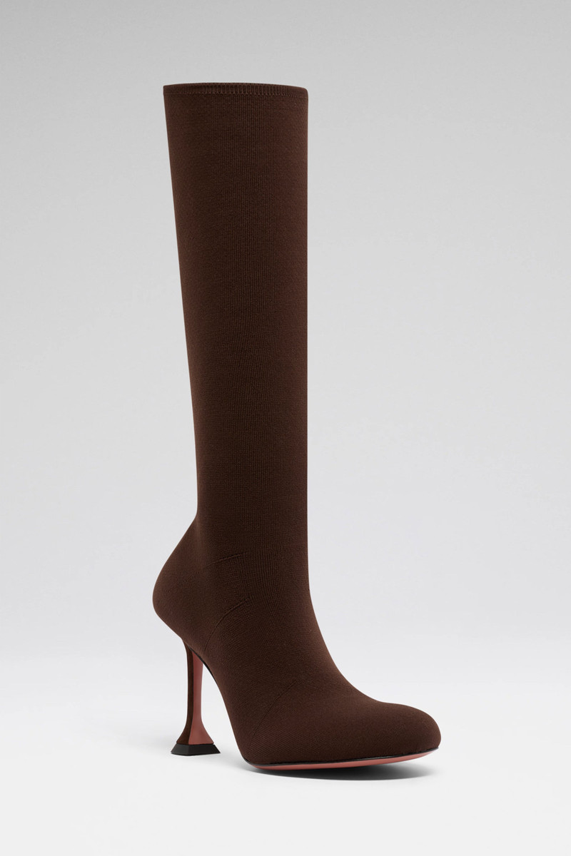 Amina Muaddi VENEDA STRETCH BOOT 95 COFFEE FINE KNIT outlook