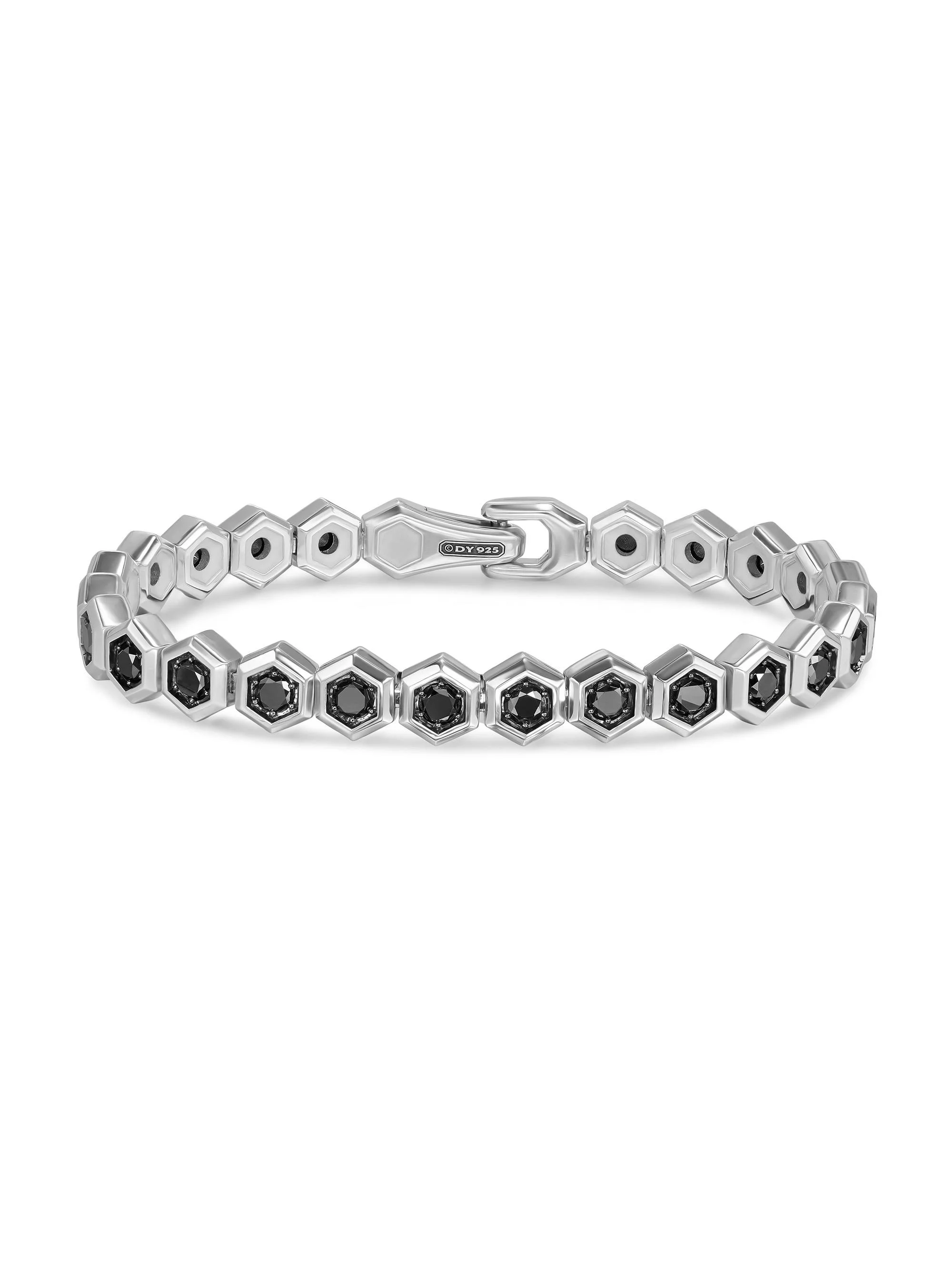 Men's Hex Pavé Tennis Bracelet in Sterling Silver - Black Diamond - 1