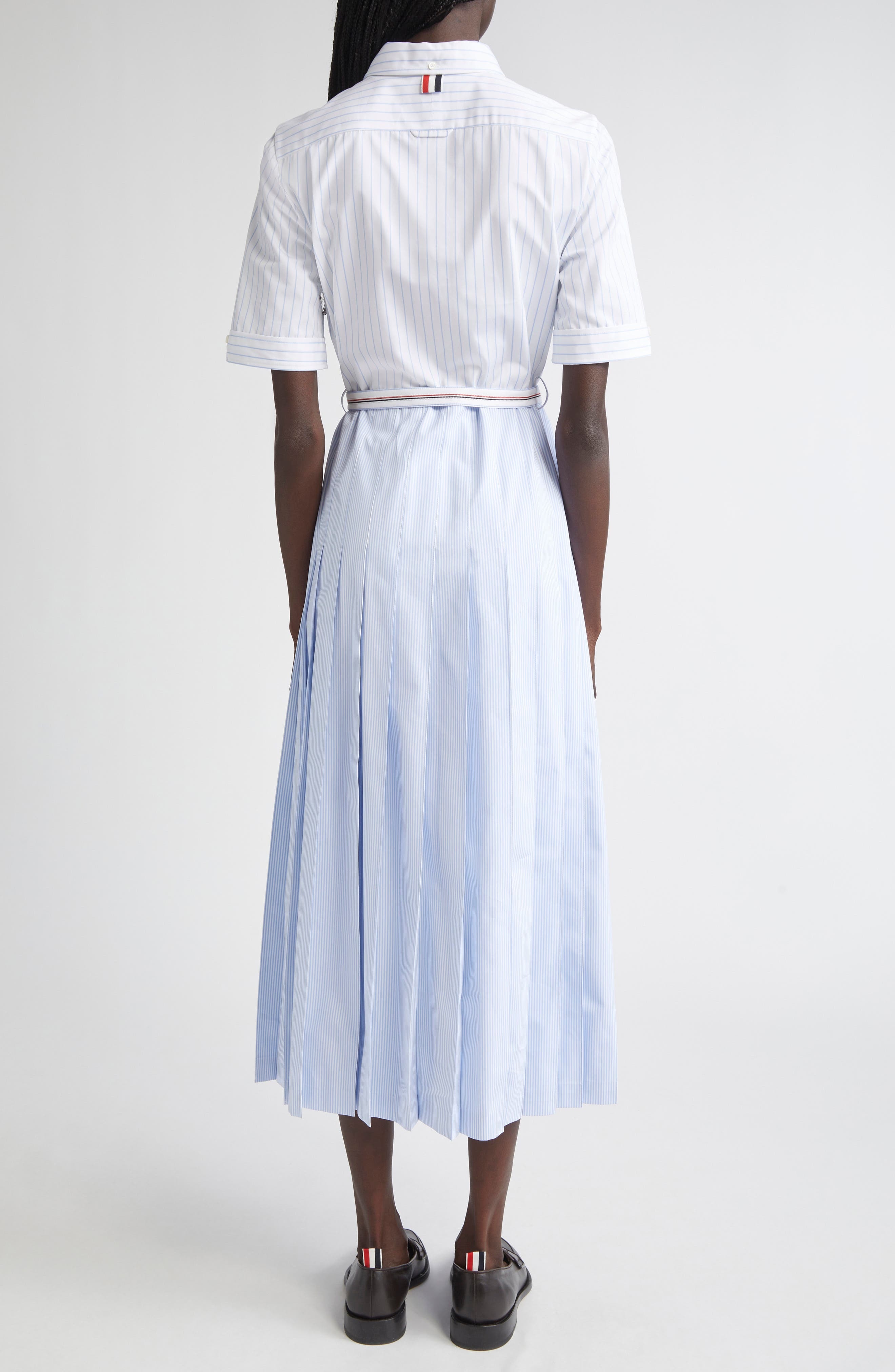 Thom Browne Mixed Stripe Pleated Button-Down Shirtdress in Light Blue at Nordstrom - 2