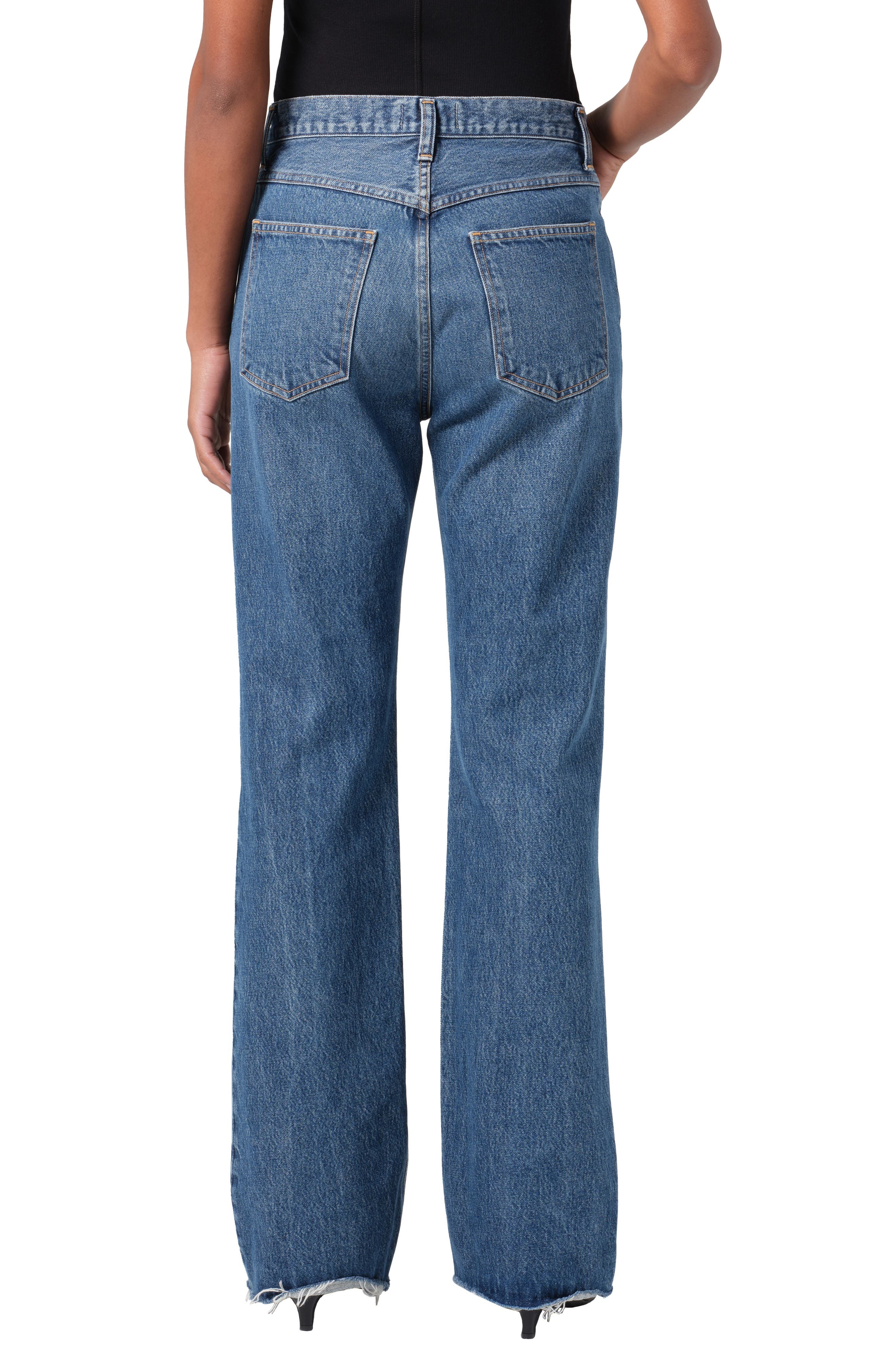 AGOLDE Leena High Waist Raw Hem Flare Leg Jeans in Placebo at Nordstrom - 2
