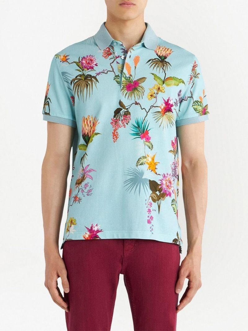 Etro floral-print cotton polo shirt outlook