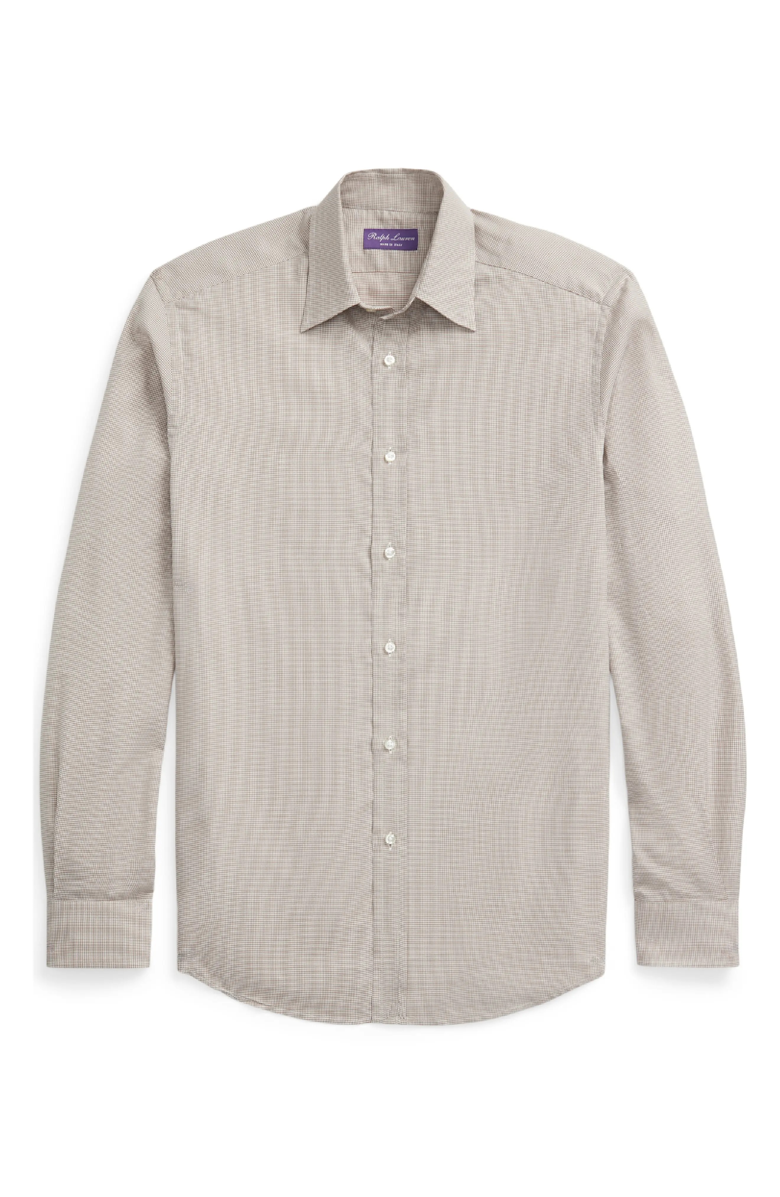 Houndstooth Cotton Twill Button-Up Shirt in Taupe/Cream - 5