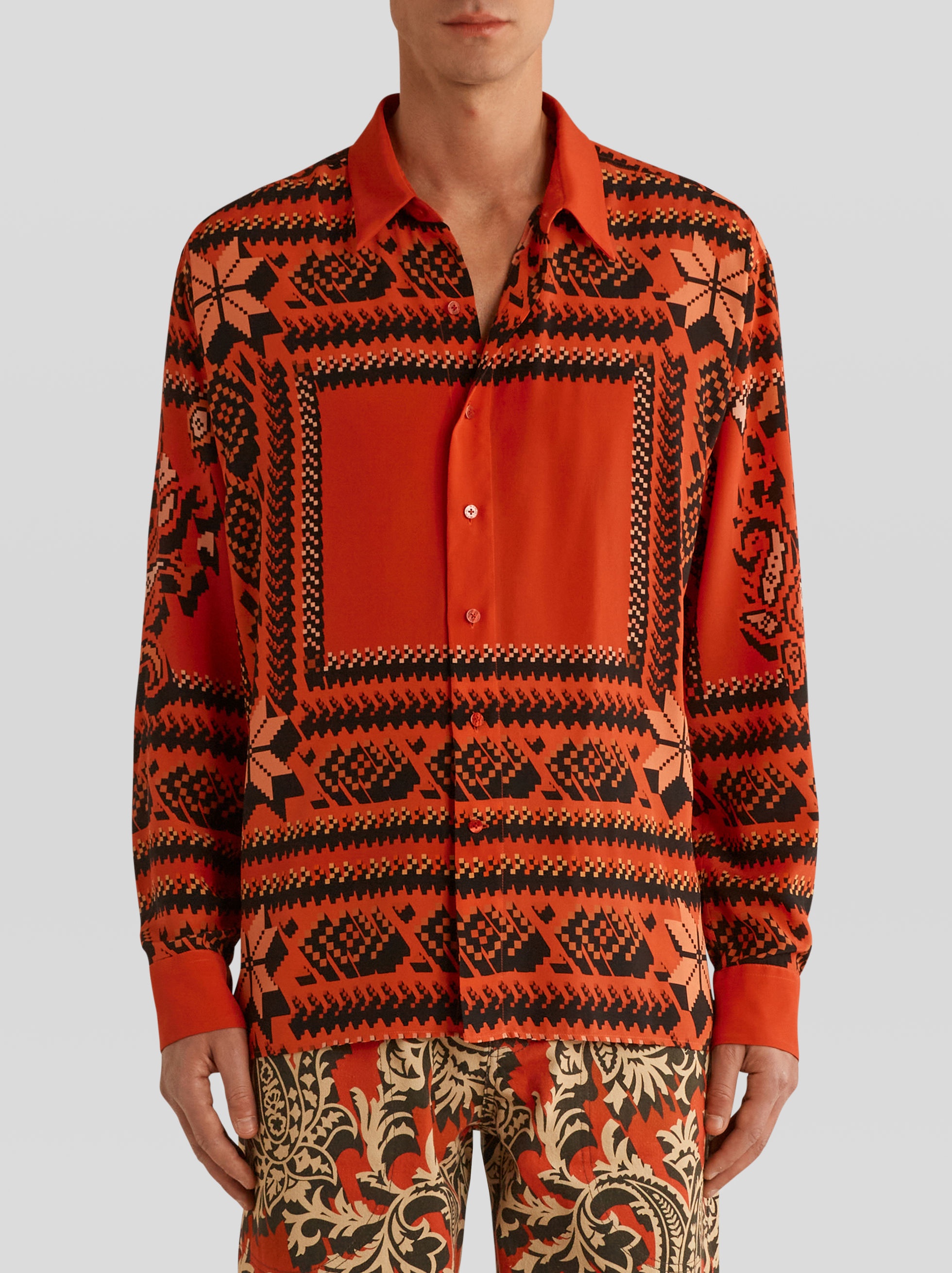 PLACED PRINT SILK SHIRT - 2
