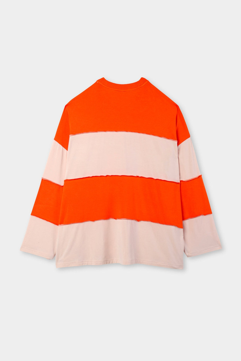 PANEL LONGSLEEVE T-SHIRT / orange & cream stripes 3