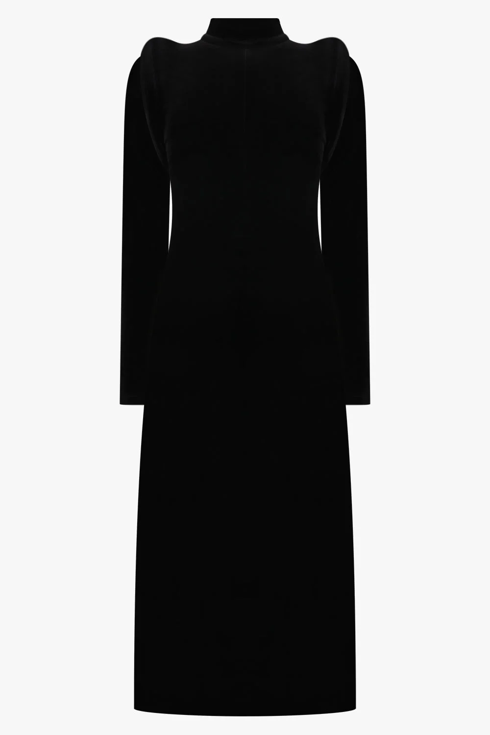 CIRCLE SHOULDER VELVET DRESS | BLACK - 1