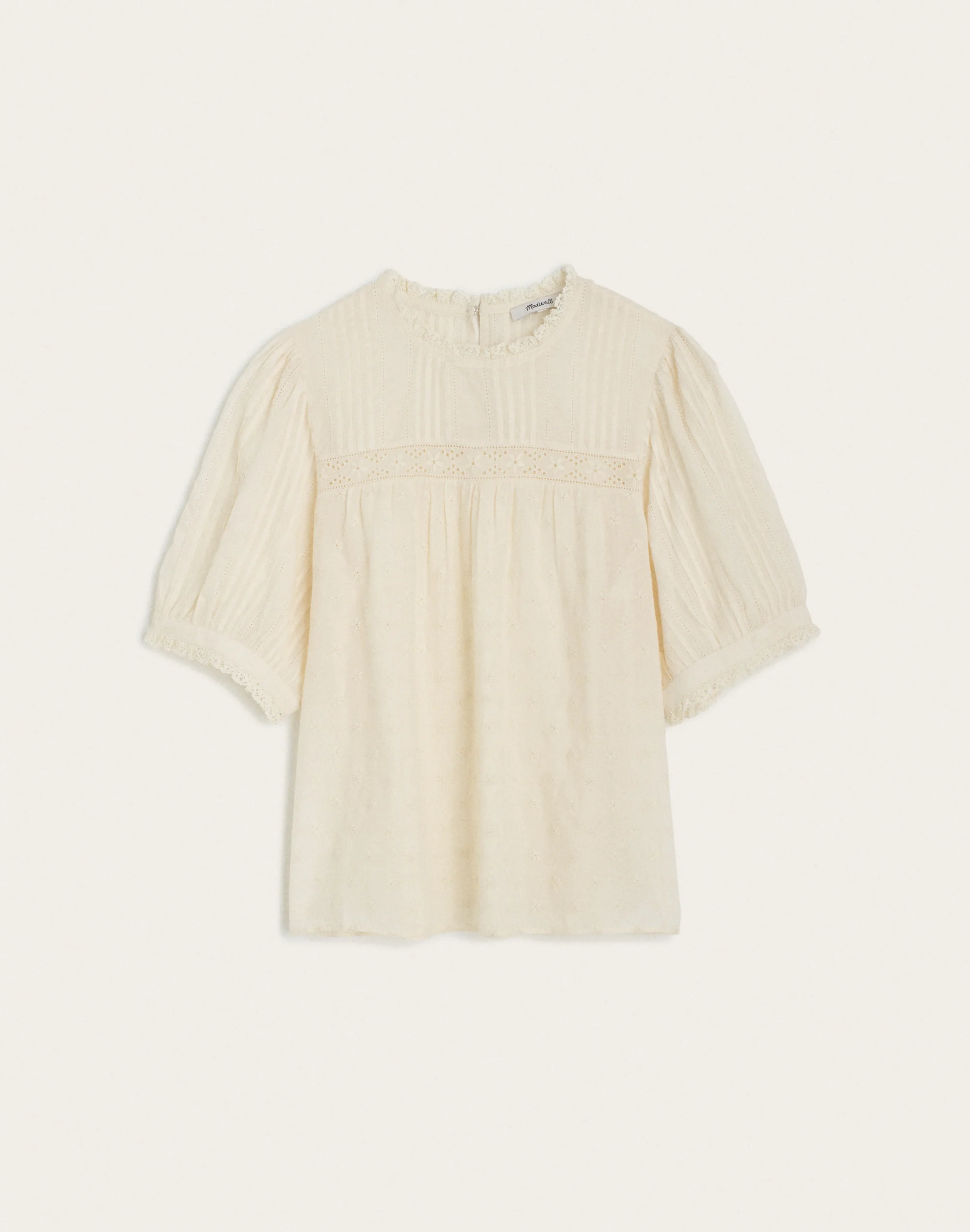 Embroidered Pintuck Crewneck Top - 1