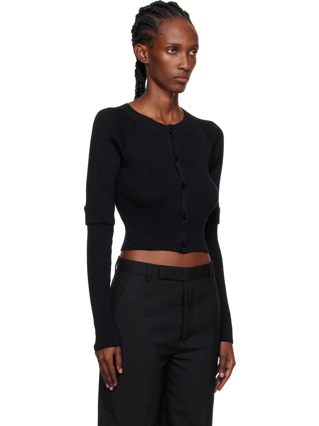 Black Double Sleeve Short Cardigan - 2