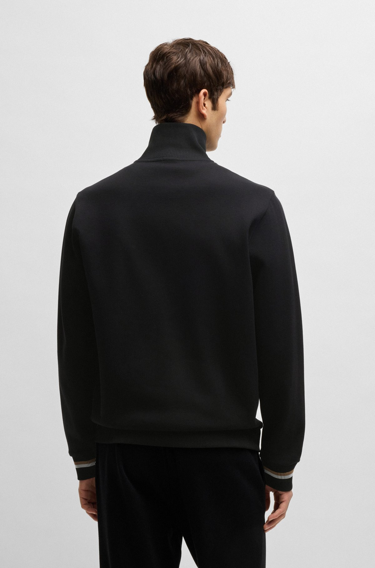 MERCERIZED-COTTON REGULAR-FIT SWEATSHIRT WITH STRIPE CUFFS - 5