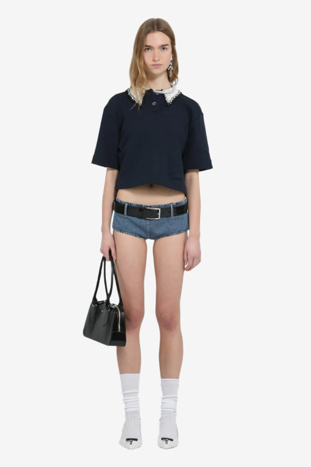 CROP POLO WITH EMBROIDERED COLLAR - 4